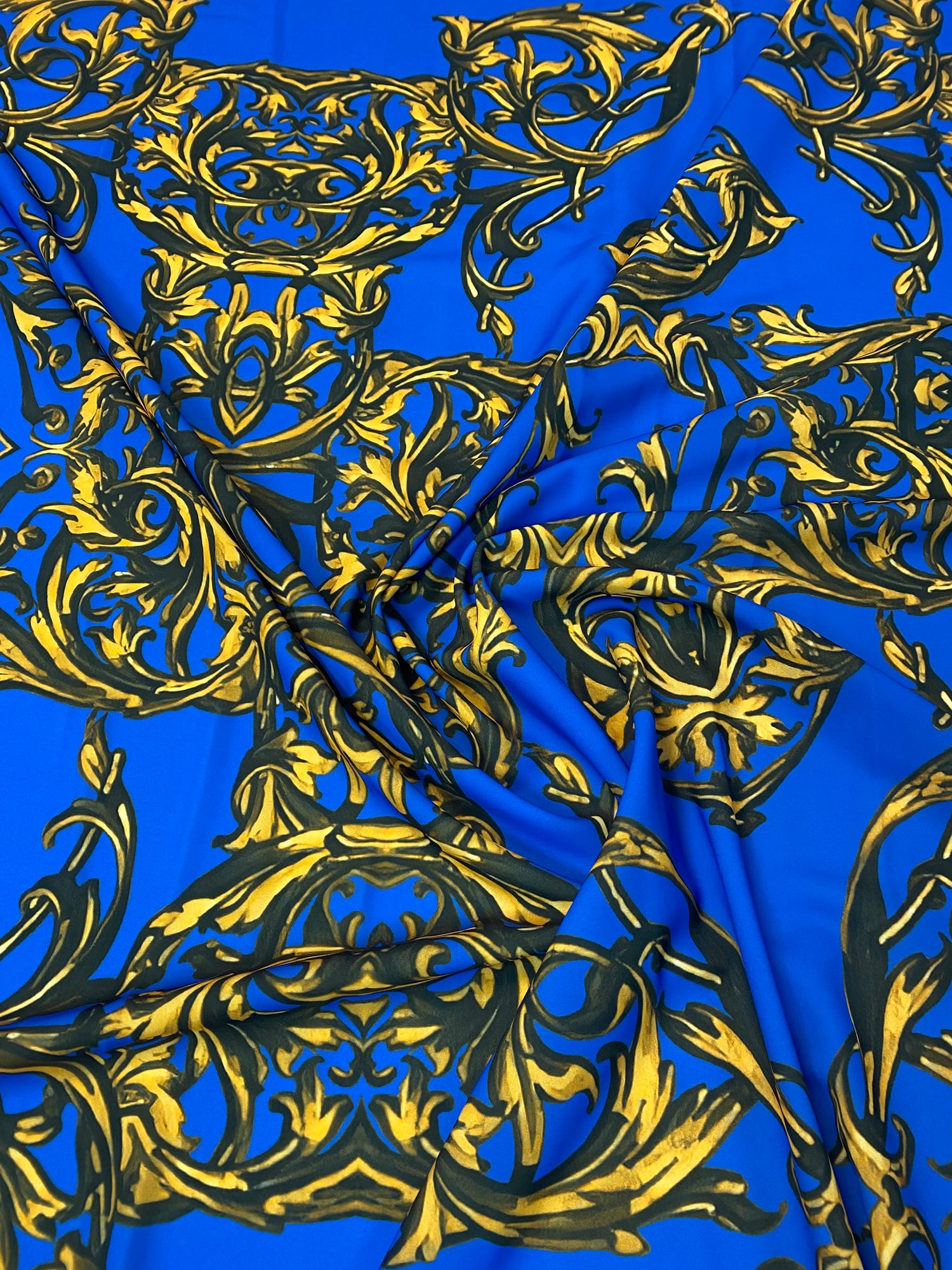 Royal Blue Baroque Pattern Fabric by the Metre
