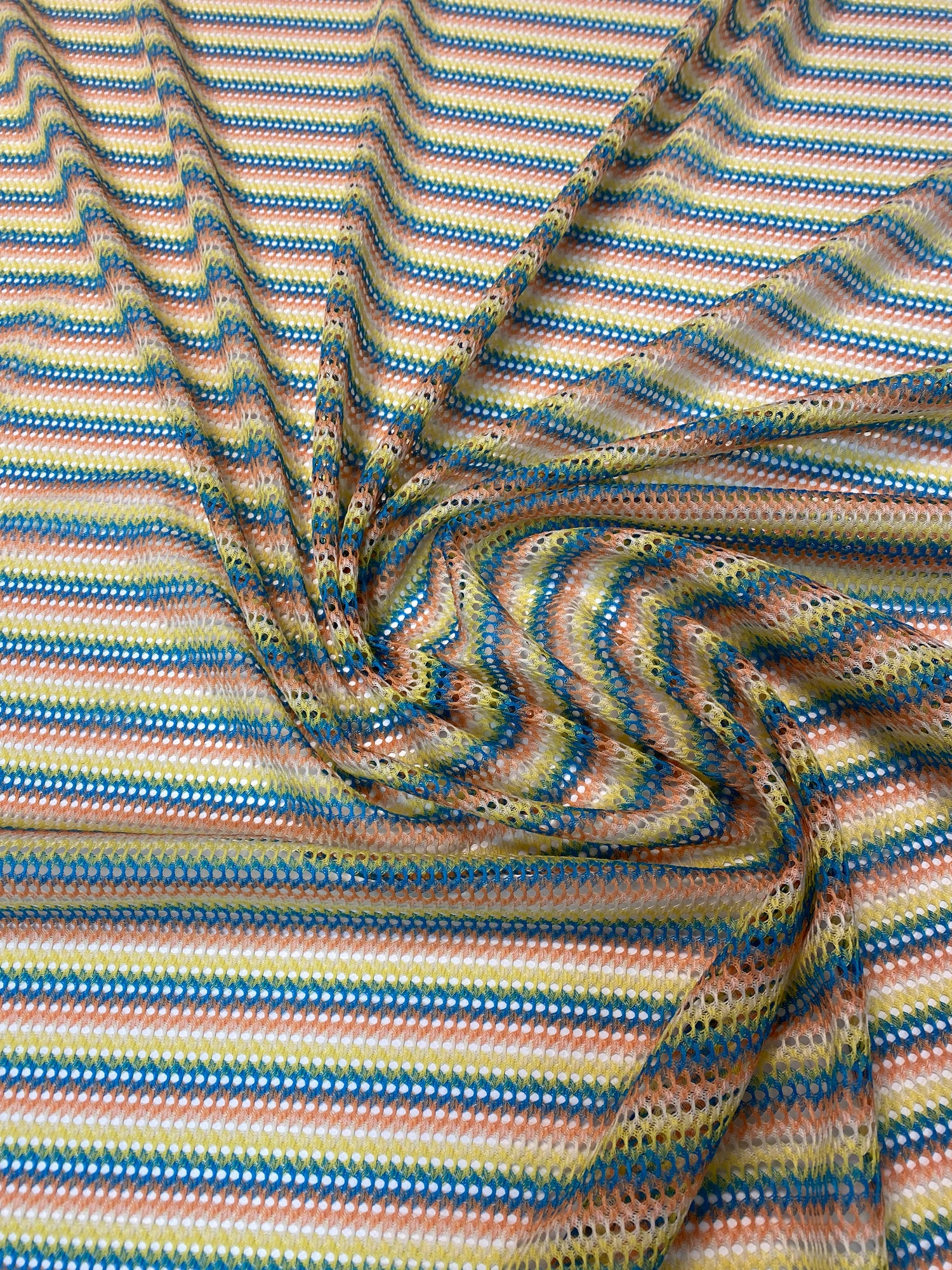 Rainbow Stripe Zigzag Mesh Fabric by the Metre