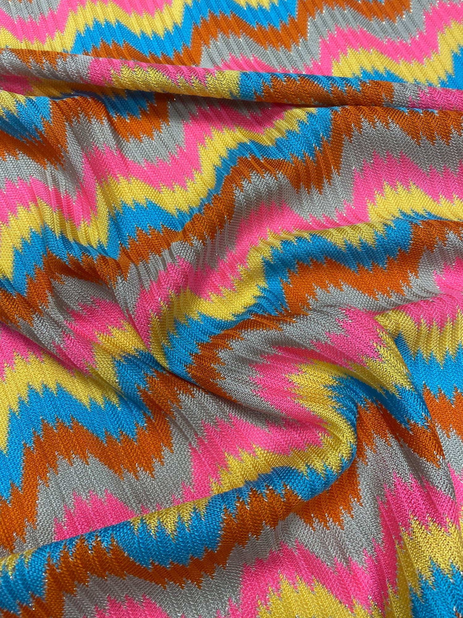 Rainbow Wave Mesh Knit Fabric by the Metrte