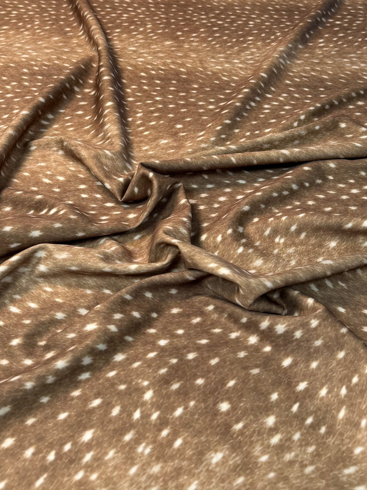Taupe Fawn Deer Print Stretch Scuba Fabric by the Metre