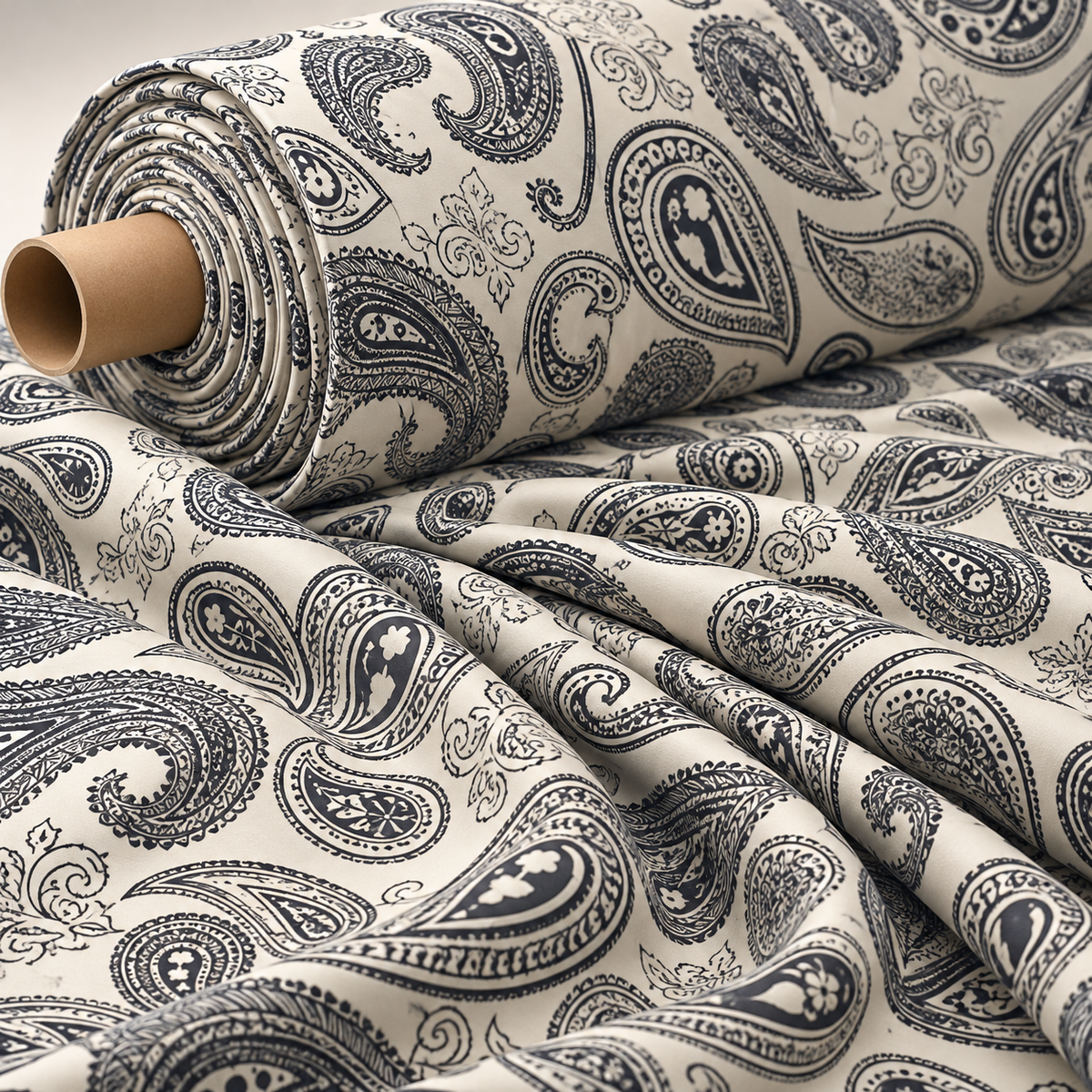Black & White Paisley Fabric – Classic Boho Pattern by the Metre