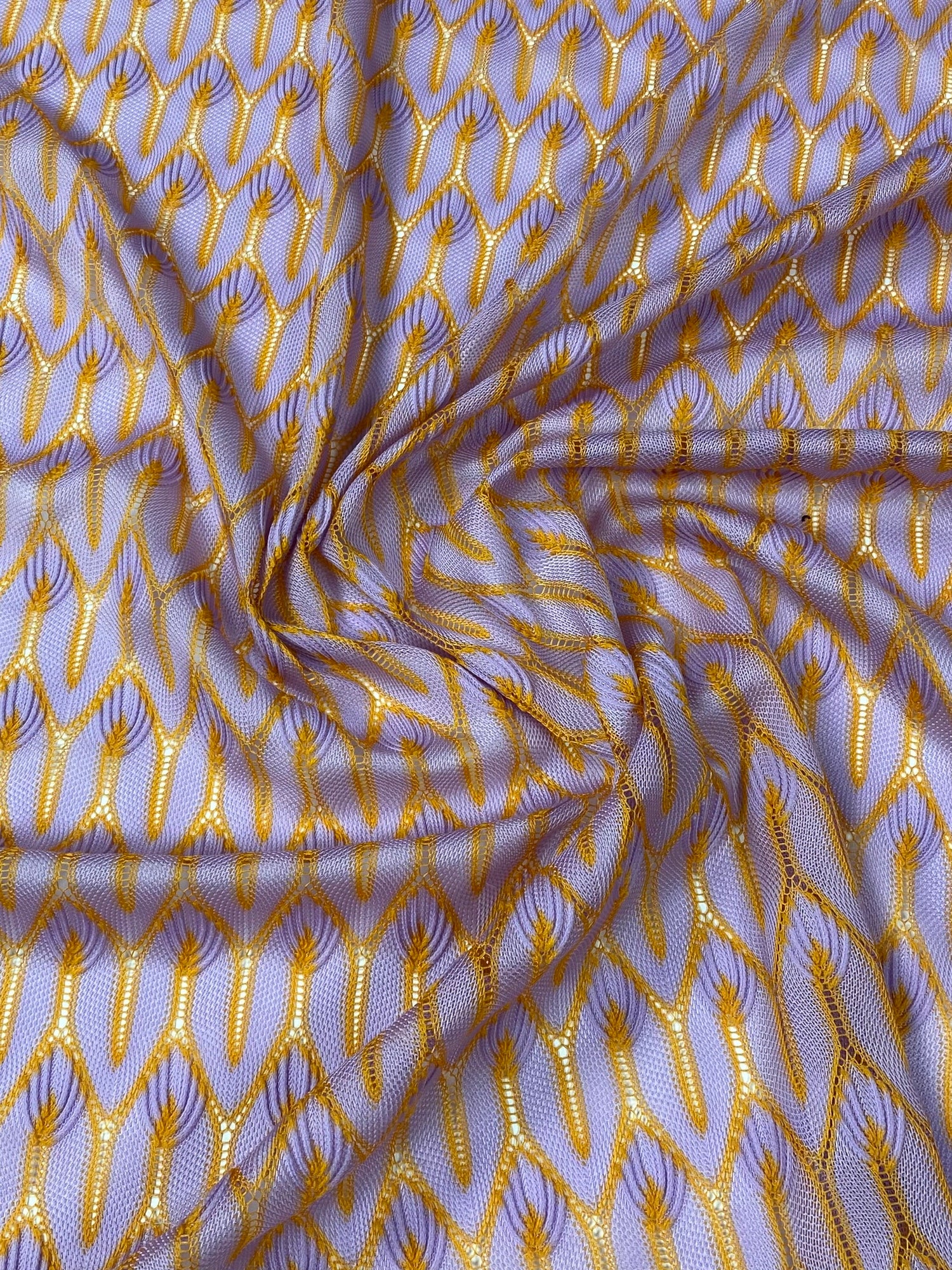 Lilac Abstract Mesh Knit Fabric with Metallic Detail by the Metre