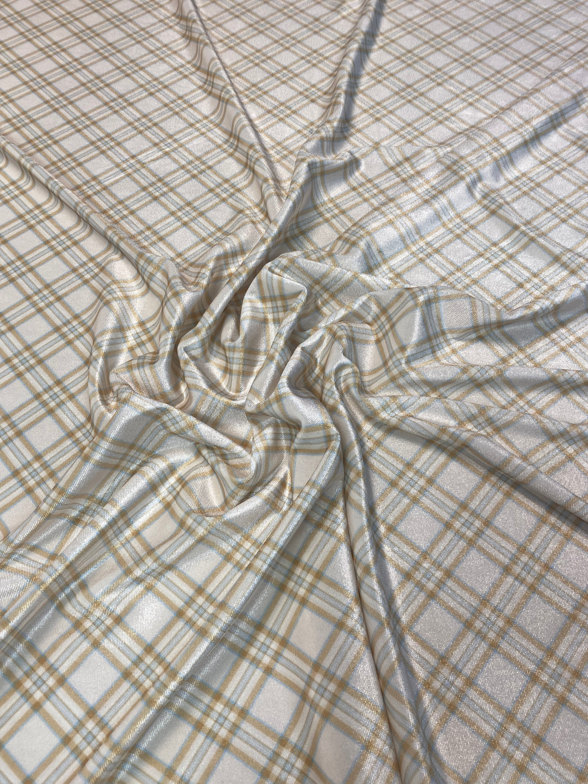 Beige Check Velvet Fabric Velvet Fabric by the Metre