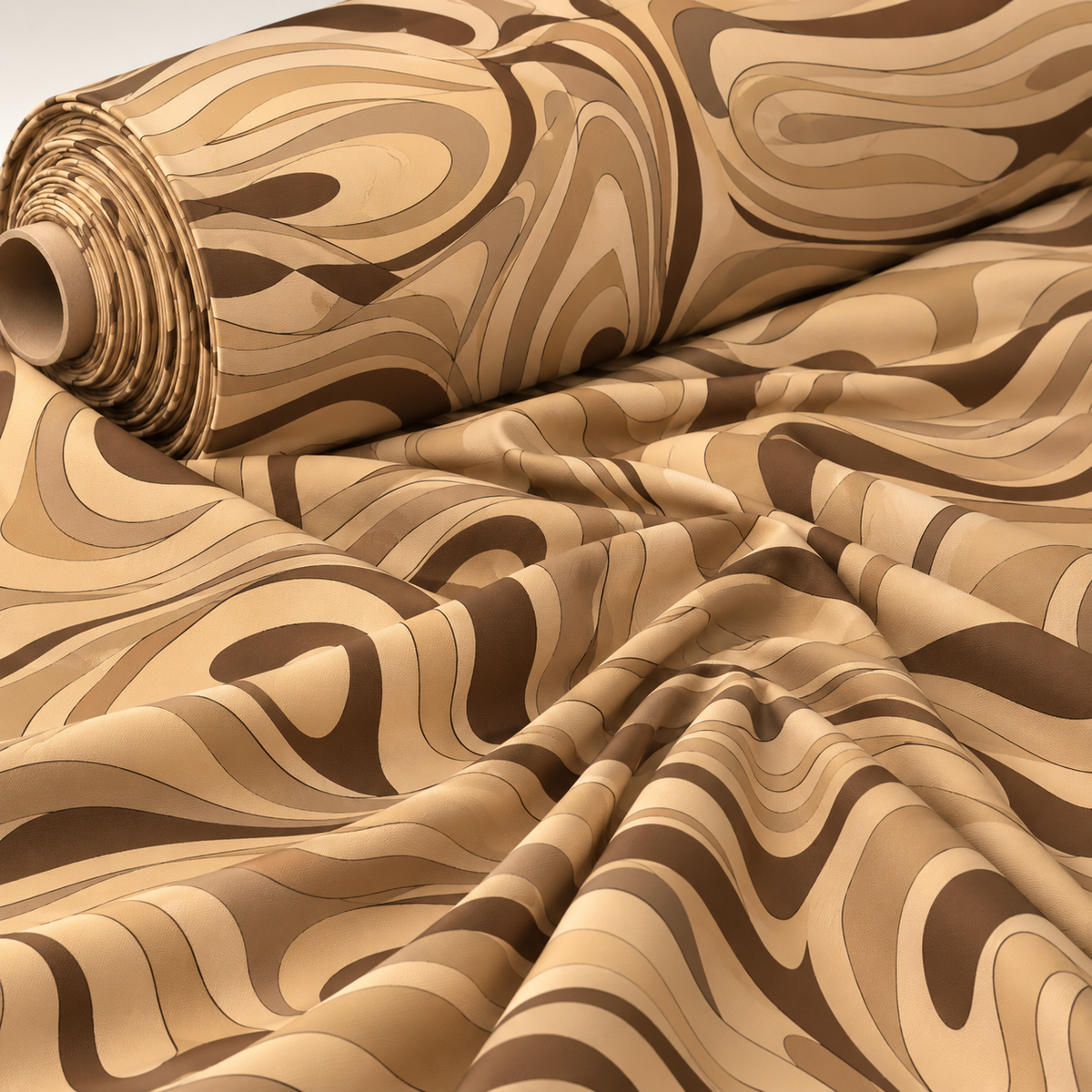 Abstract Beige Marble Swirl Fabric by the Metre