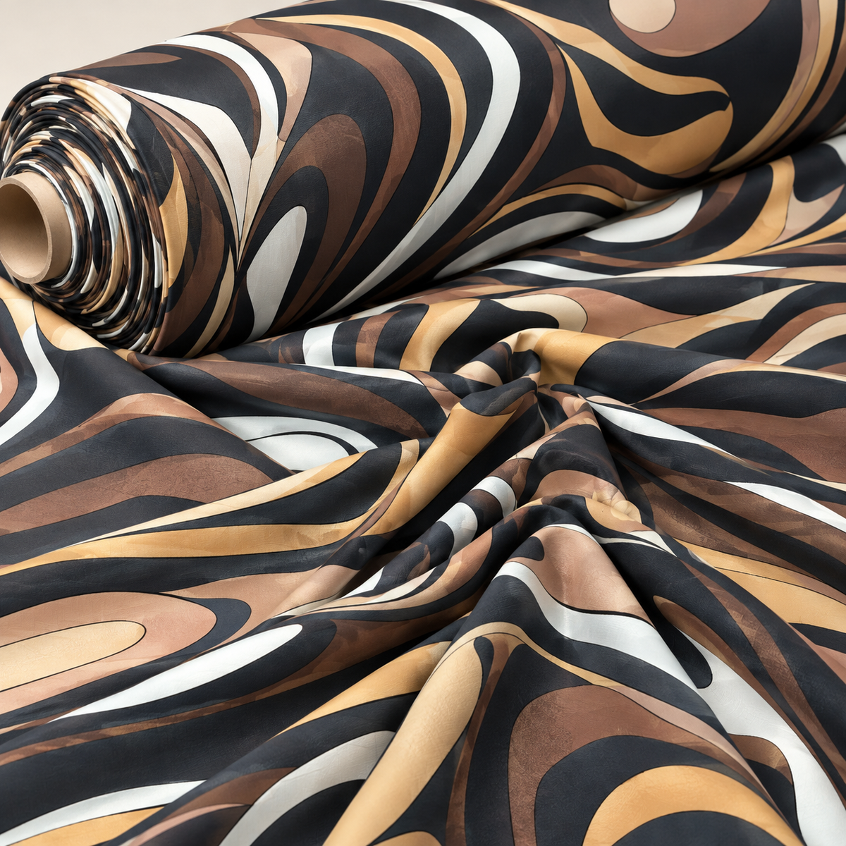 Abstract Earth Tone Swirl Fabric by the Metre
