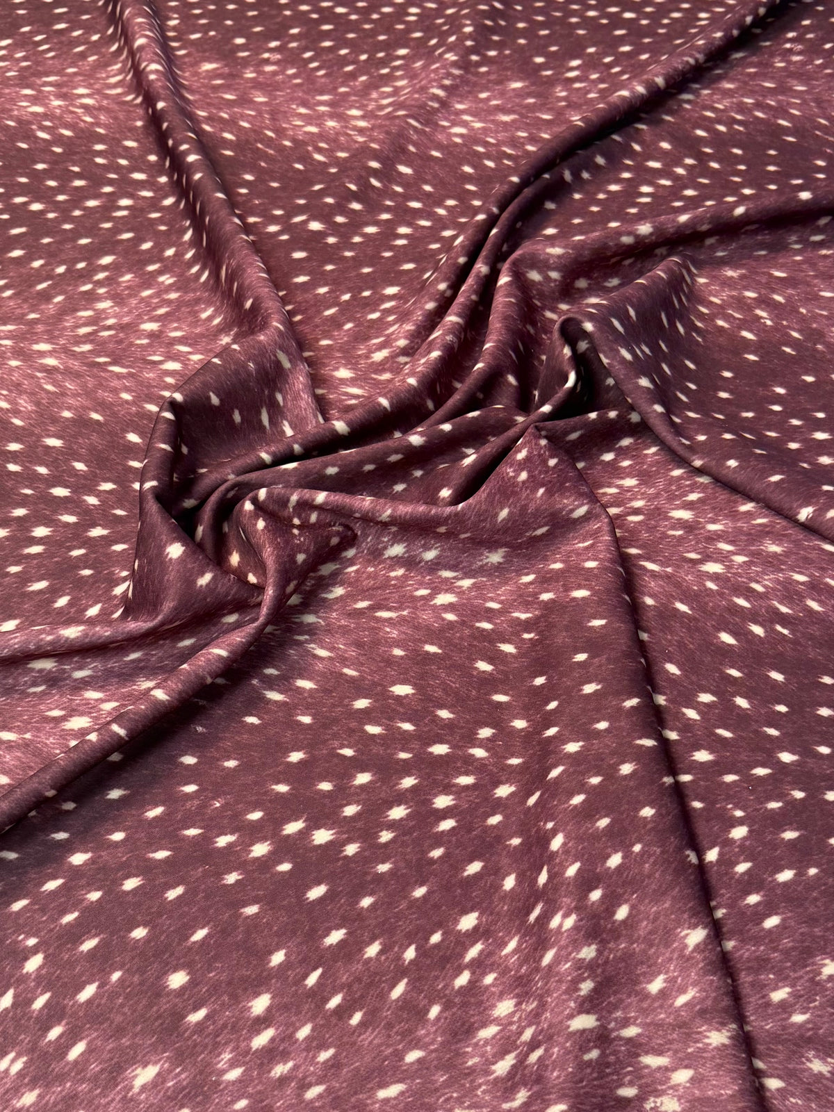 Burgundy Fawn Deer Print Stretch Scuba Fabric by the Metre