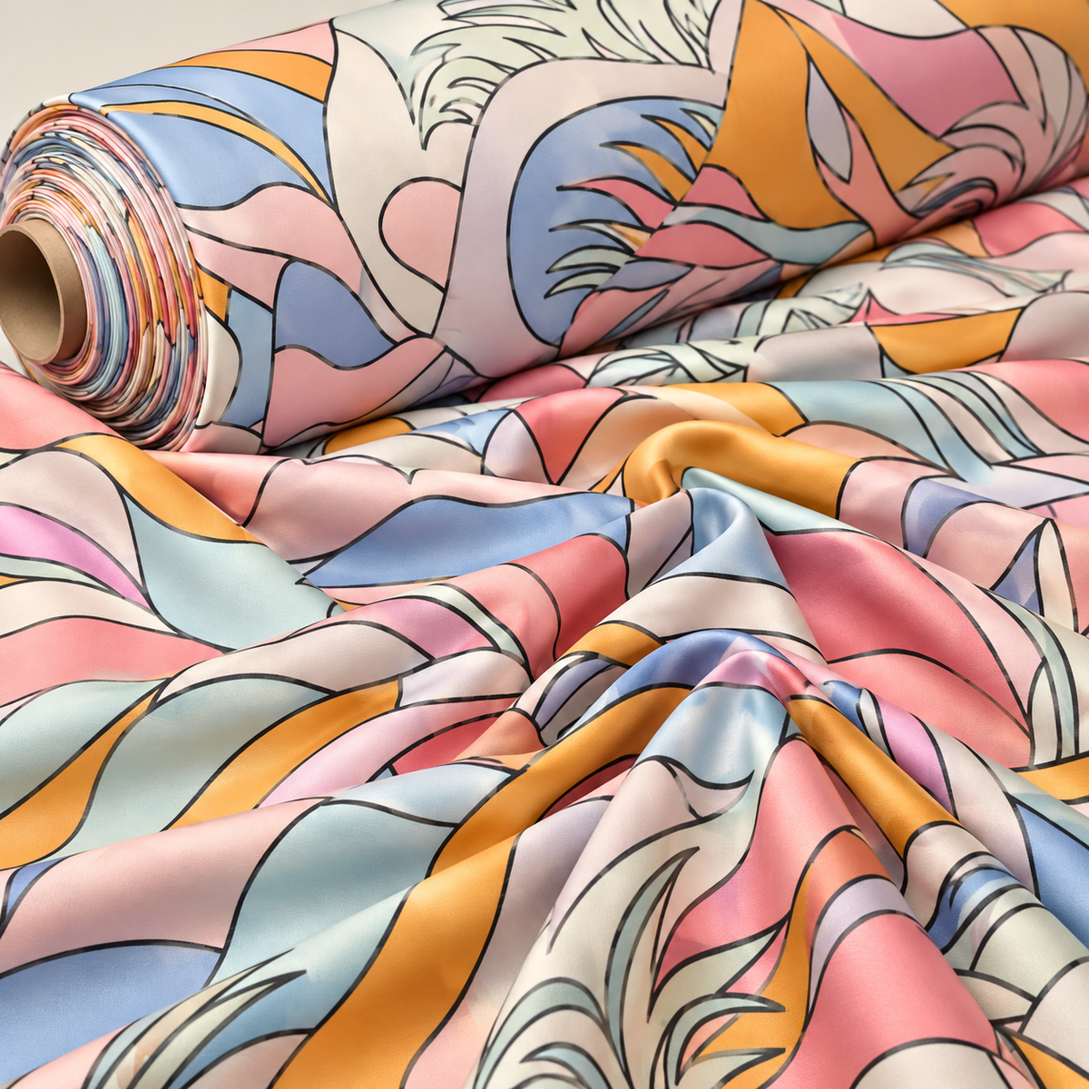Pastel Abstract Satin Fabric by the Metre
