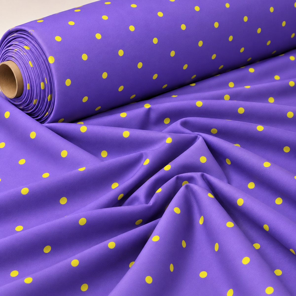 Purple with Lime Green Polka Dot  Satin Fabric by the Metre