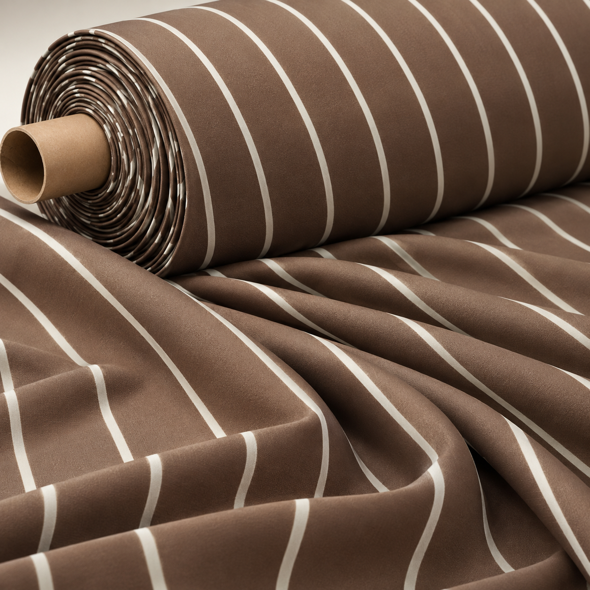 Brown Stripe Fabric – Minimal Cream Line Design