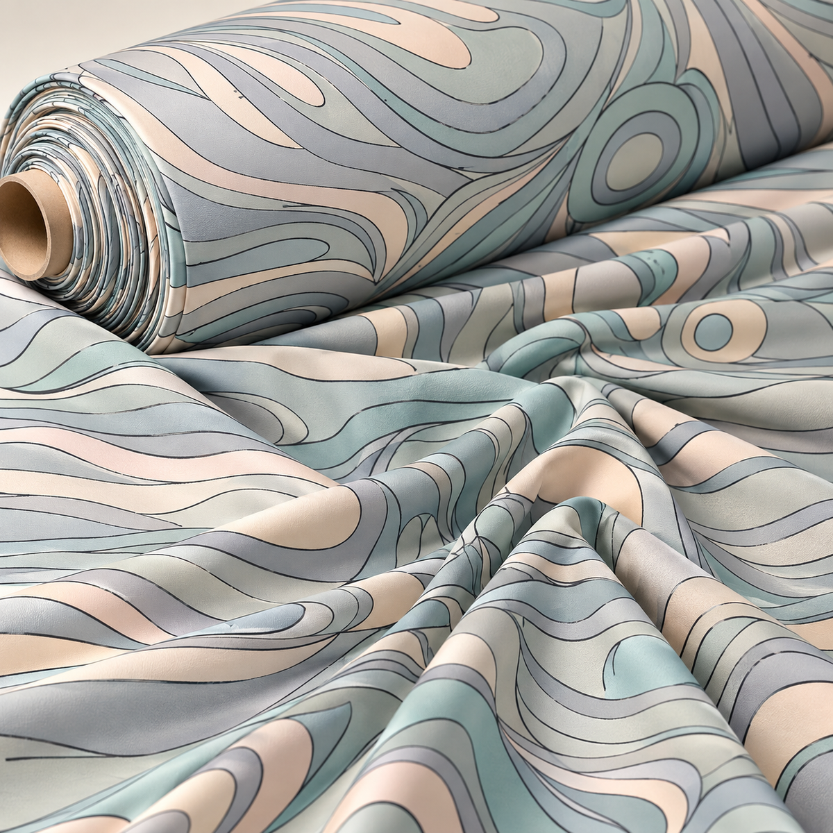 Abstract Baby Blue Swirl Fabric by the Metre