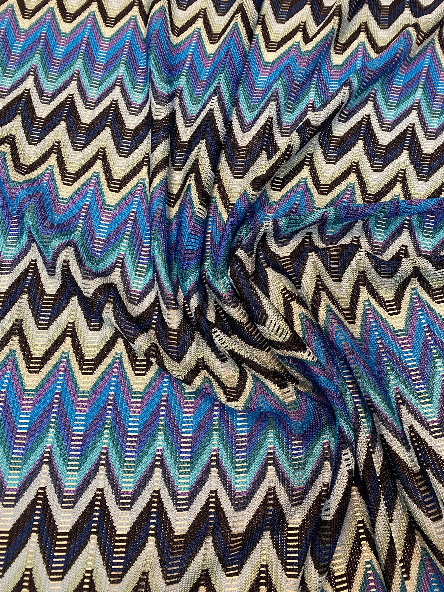 Blue Chevron Mesh Fabric by the Metre