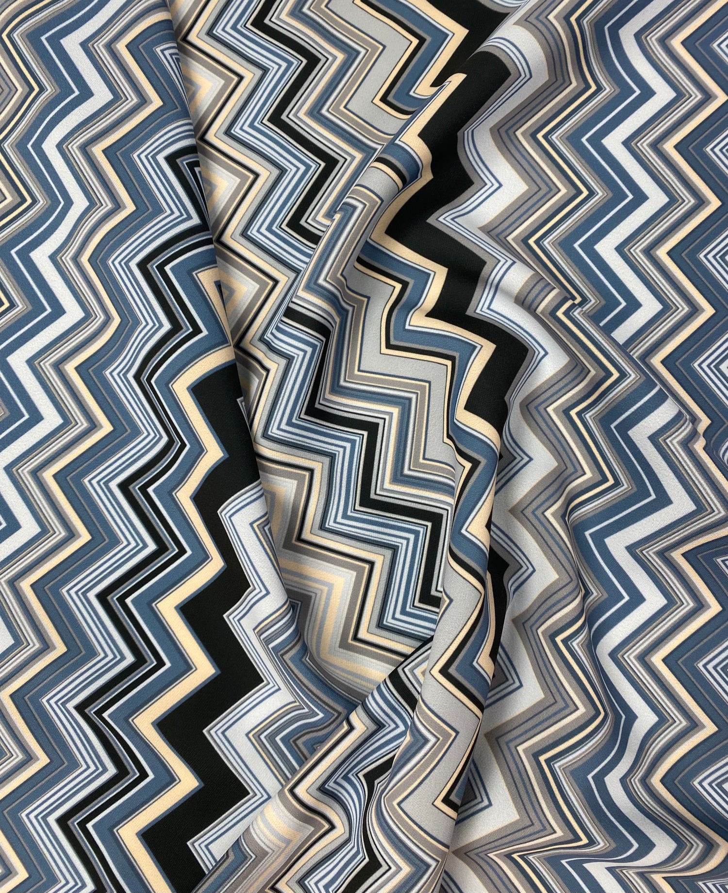 Blue Grey Zigzag Pattern Fabric by the Metre