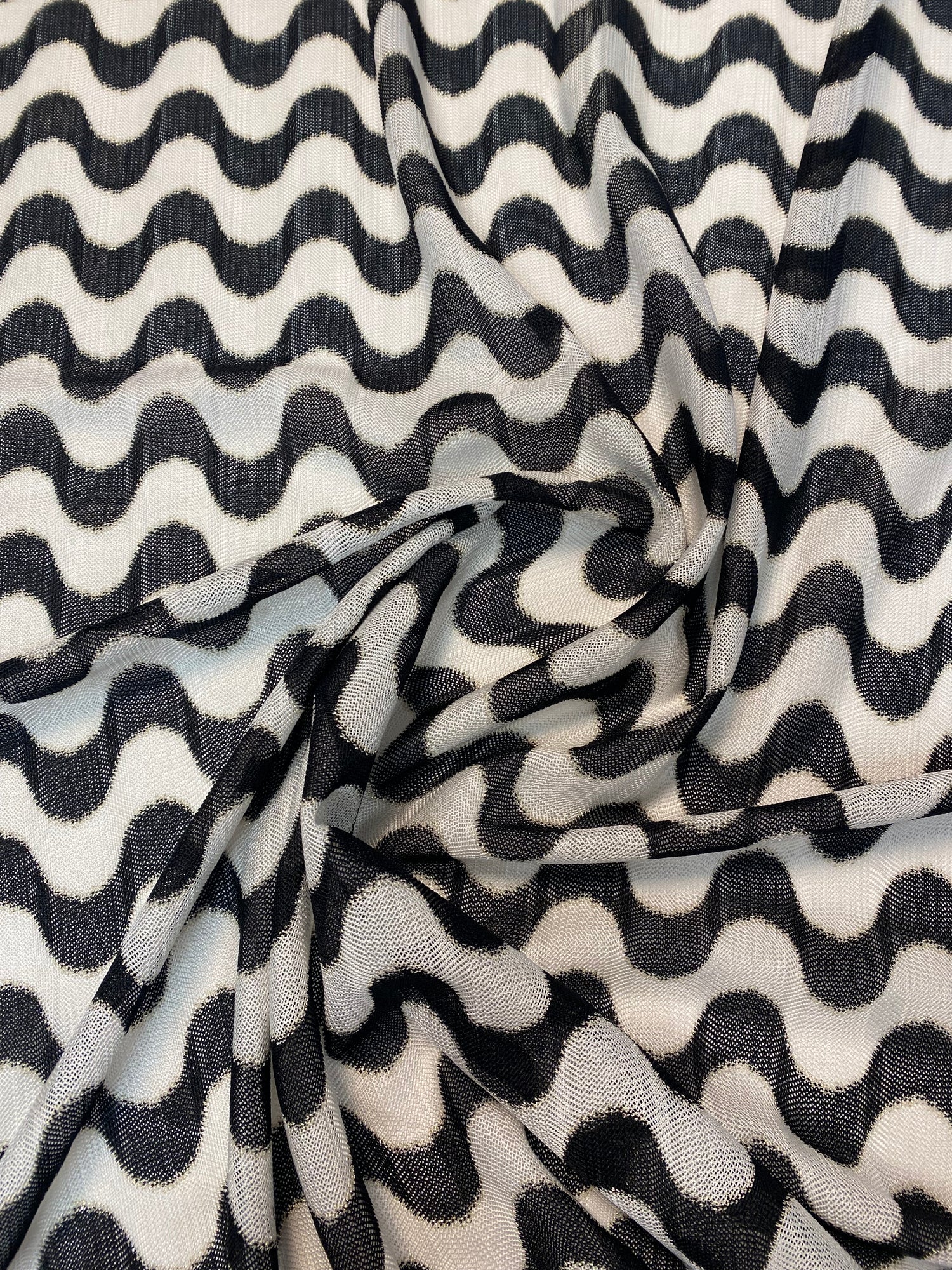 Monochrome Wave Mesh Fabric by the Metre