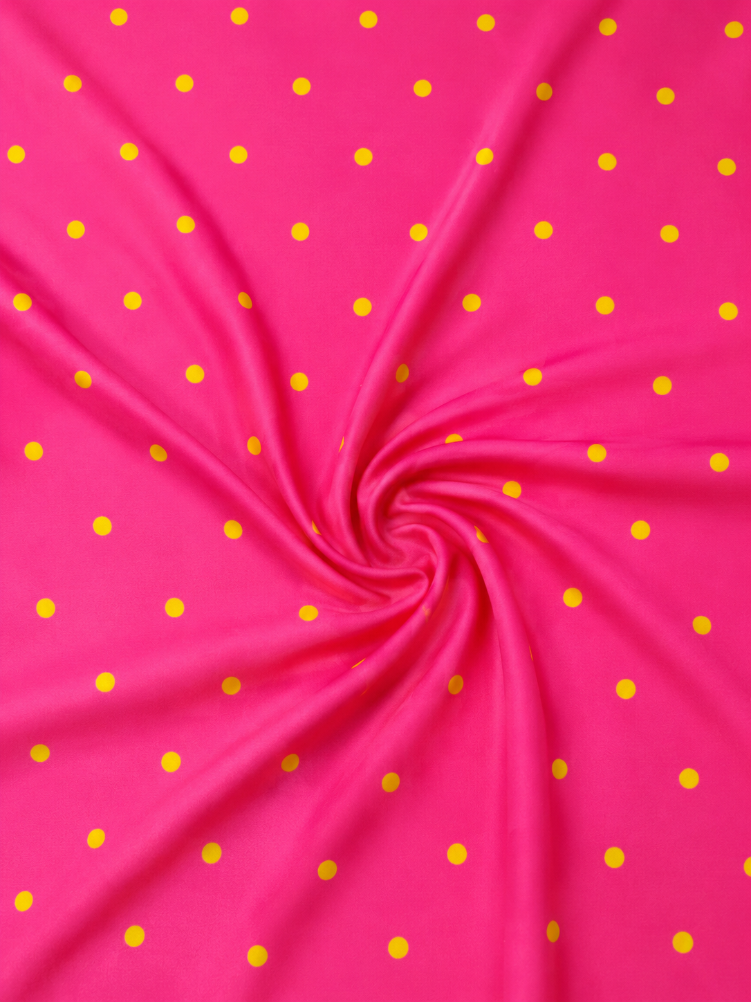 Hot Pink with Yellow Polka Dot Satin Fabric by the Metre