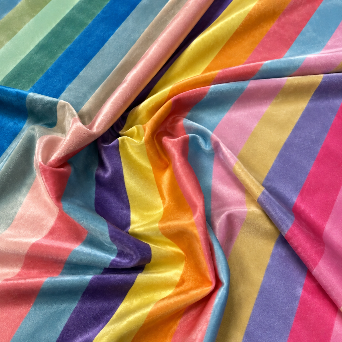Multicolour Rainbow Striped Velvet Fabric by the Metre