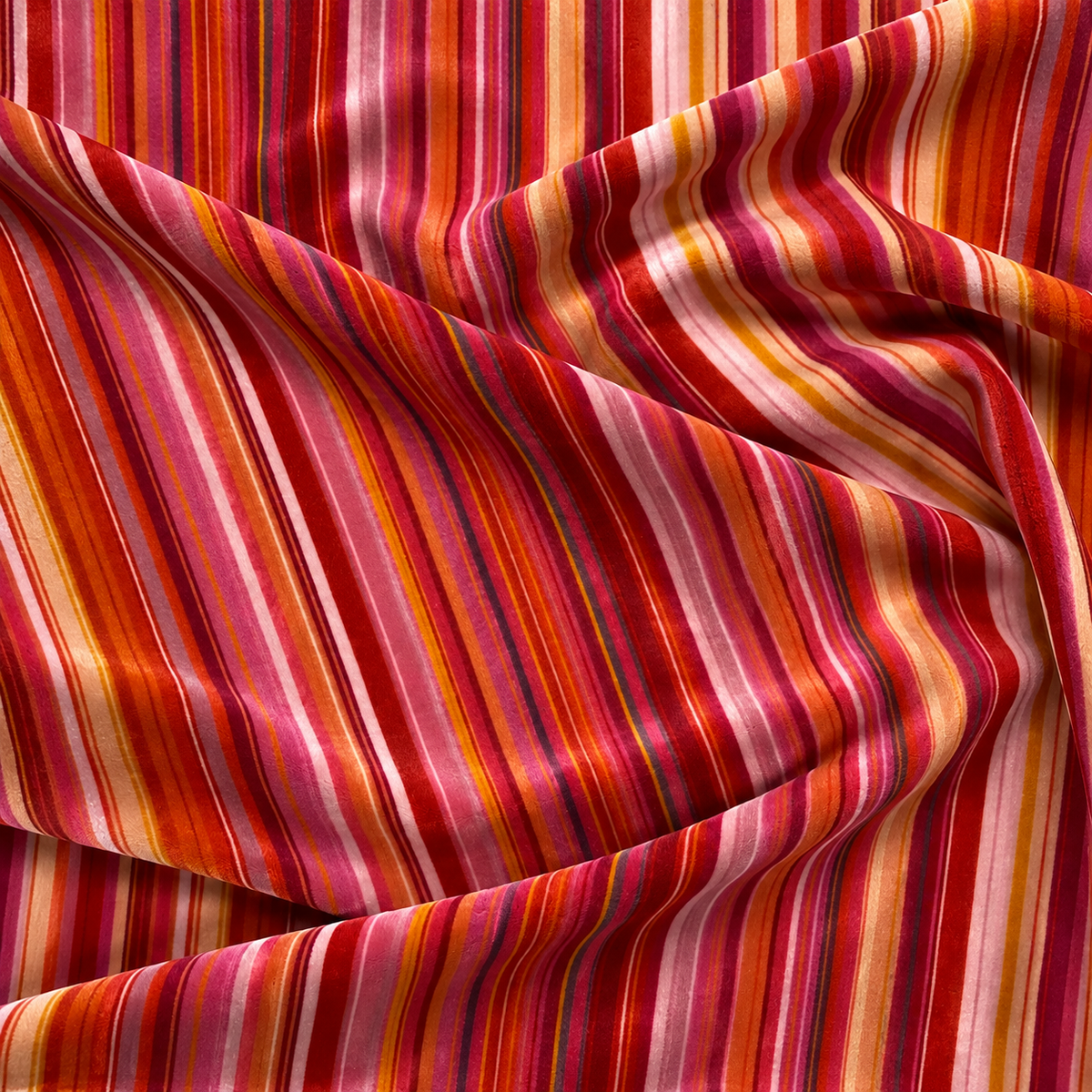 Pink Orange Striped Velvet Fabric by the Metre