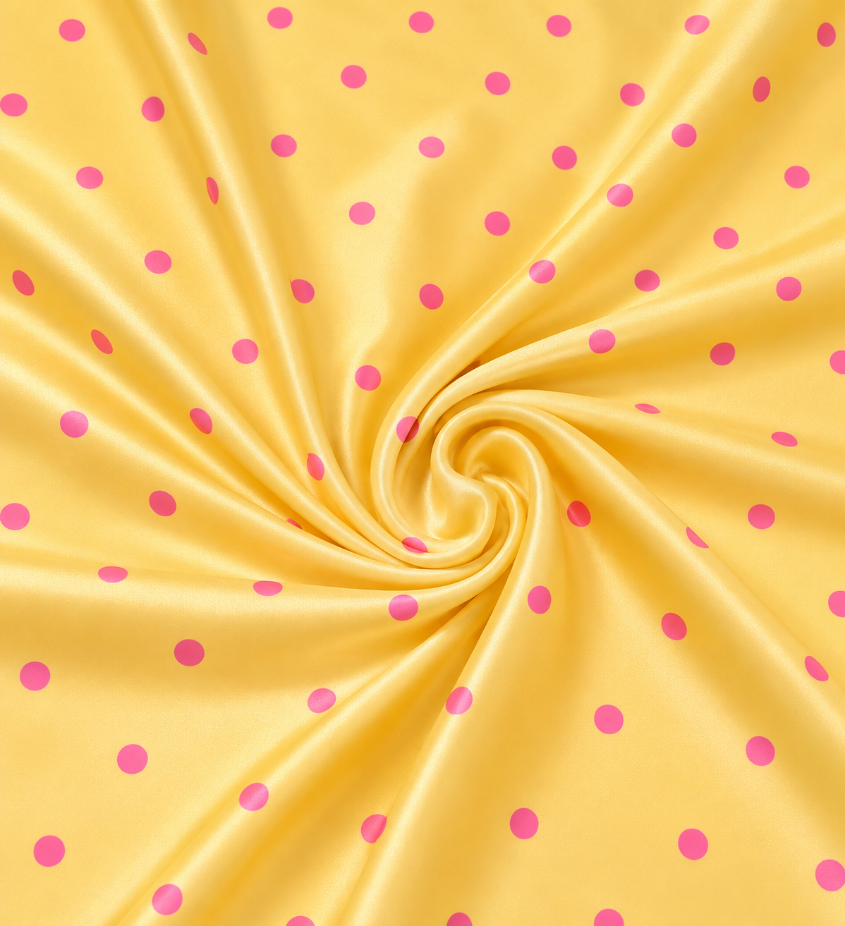 Lime Green with Pink Polka Dot Satin Fabric by the Metre