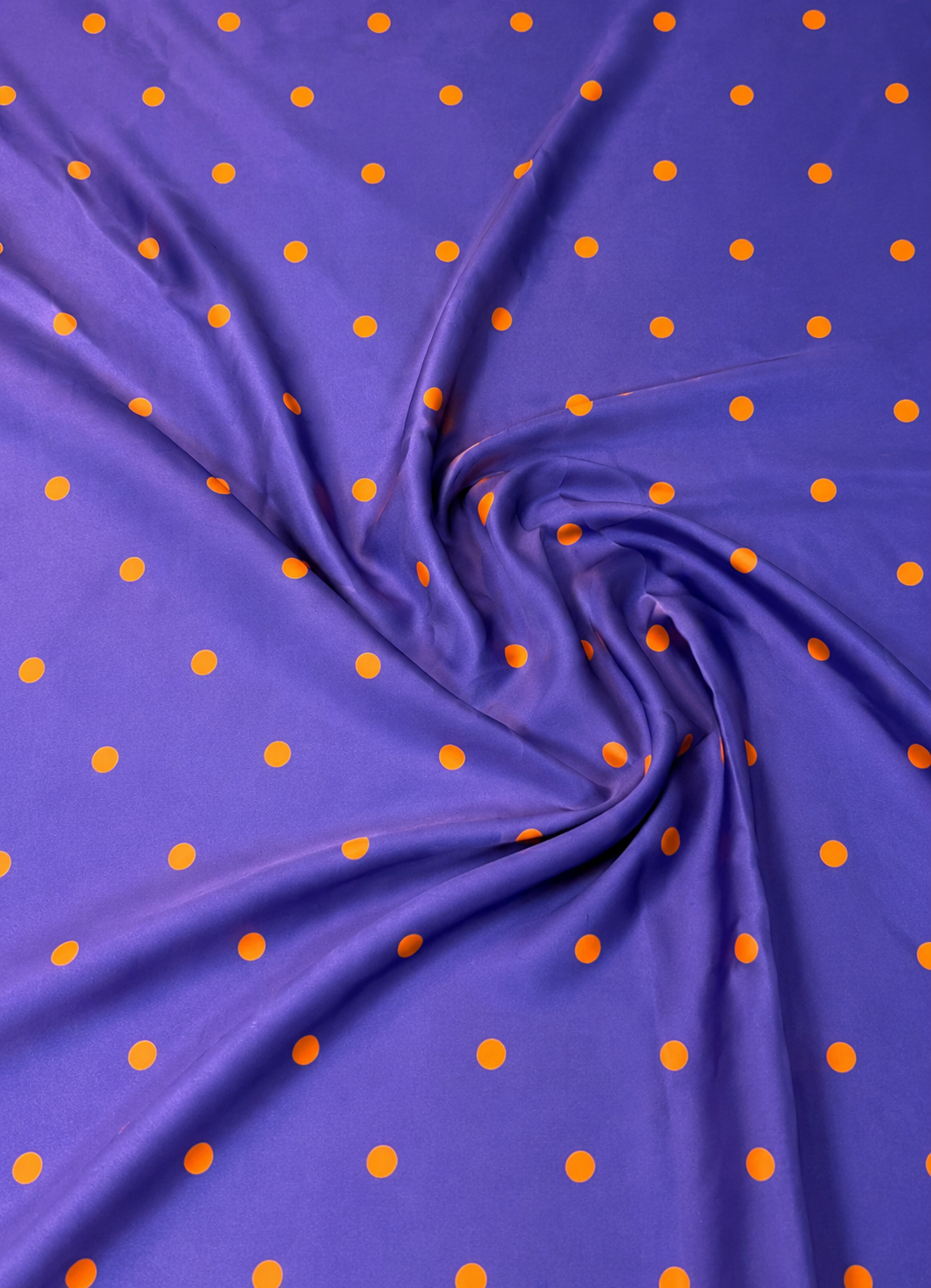 Purple with Orange Polka Dot Satin Fabric by the Metre