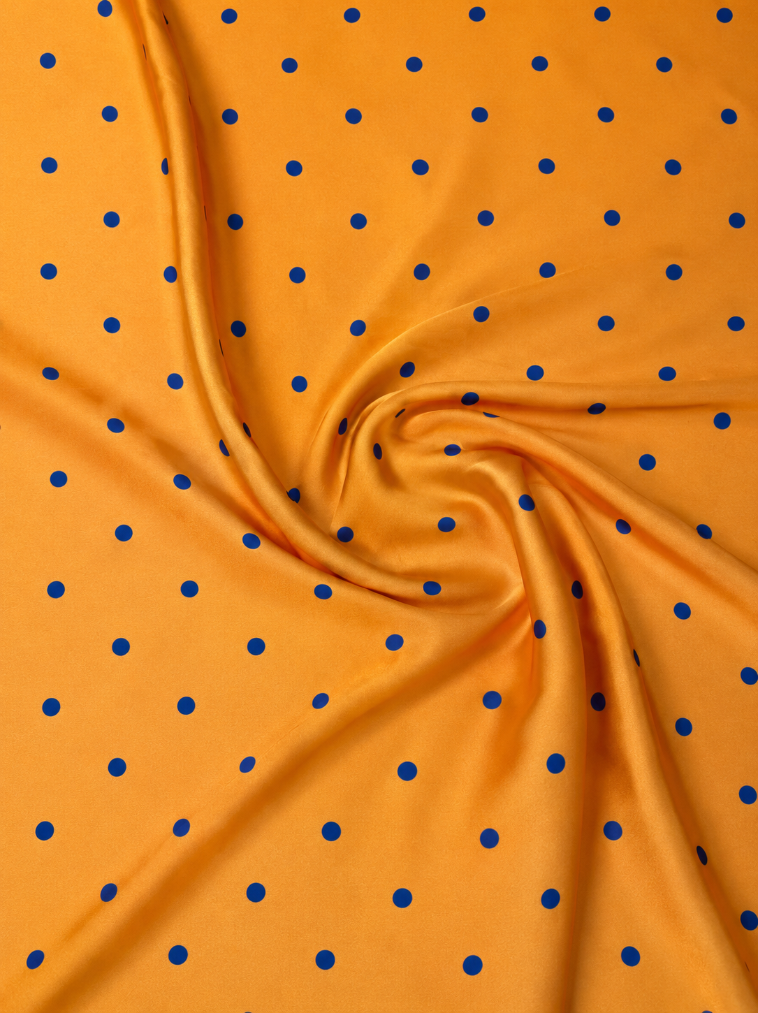 Orange with Royal Blue Polka Dot Satin Fabric by the Metre