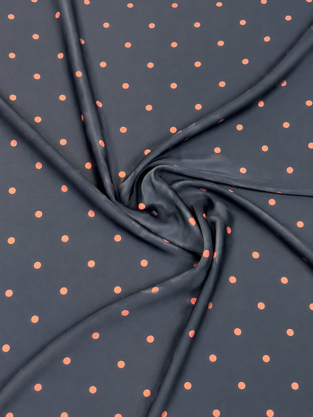 Navy Blue with Blush Pink Polka Dot Satin Fabric by the Metre