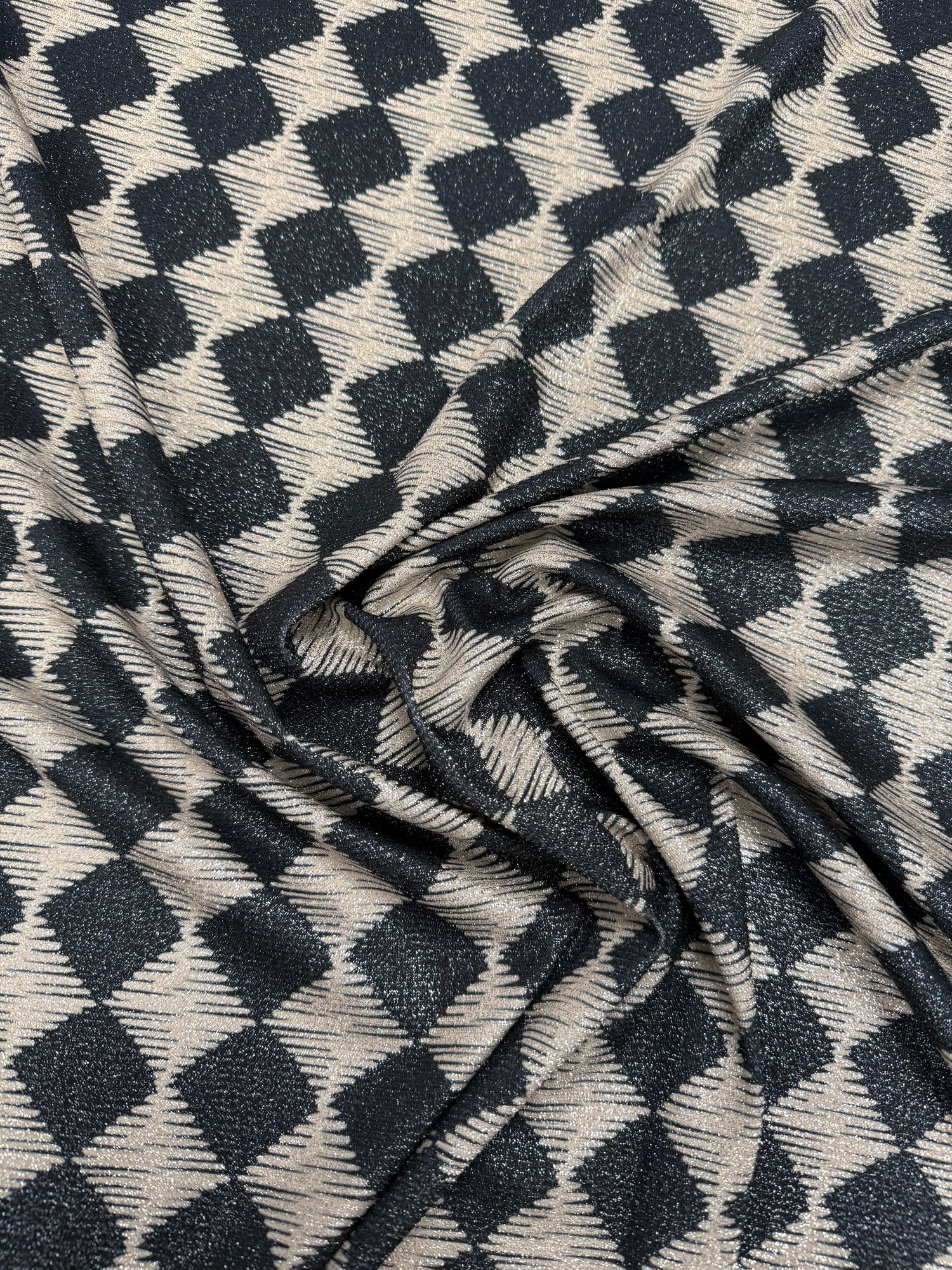 Gold Lurex Glitter Fabric - 4-Way Stretch Diamond Pattern Material