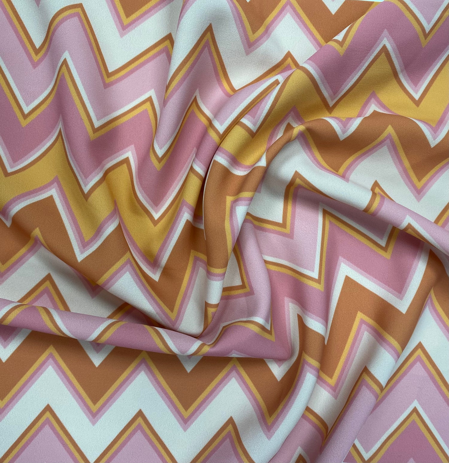 Pink Yellow Zigzag Shimmer Fabric by the Metre