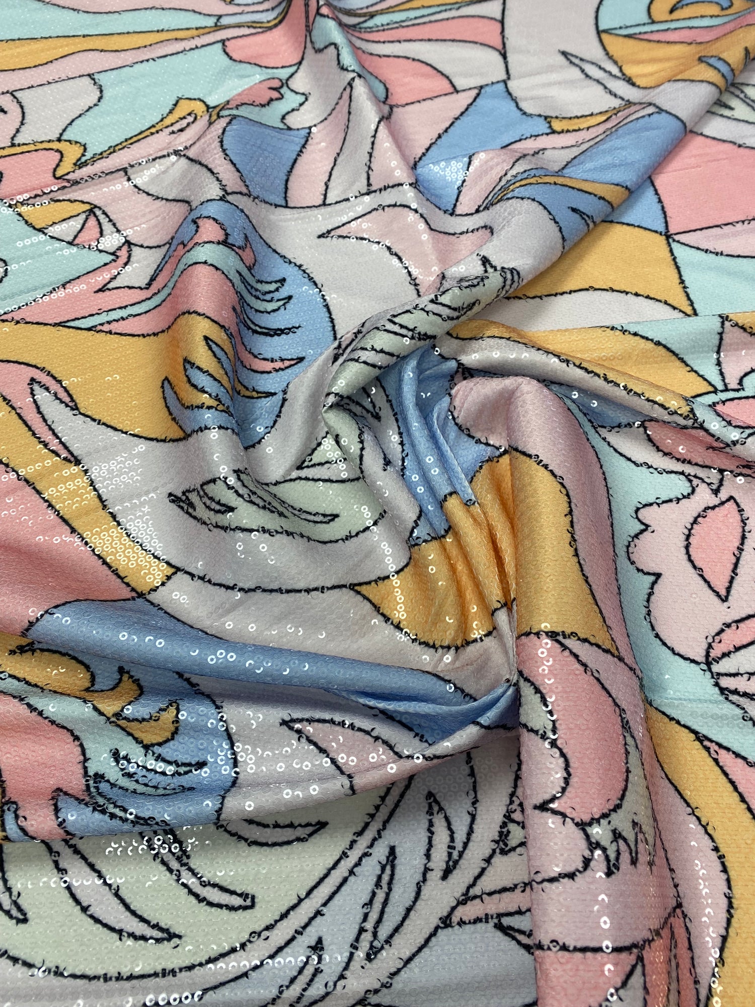 Pastel Abstract Sequin Fabric by the Metre