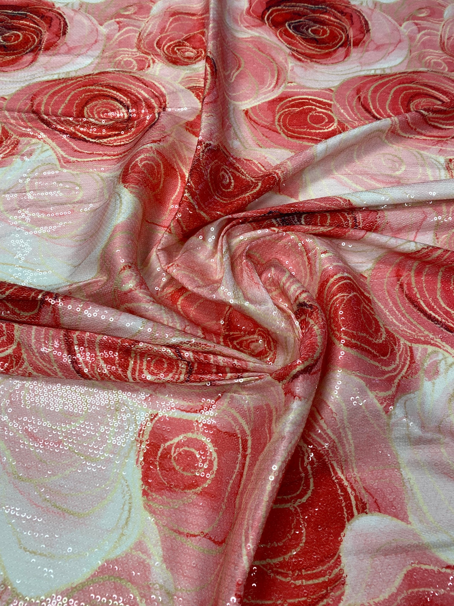 Red Pink Abstract Sequin Fabric by the Metre