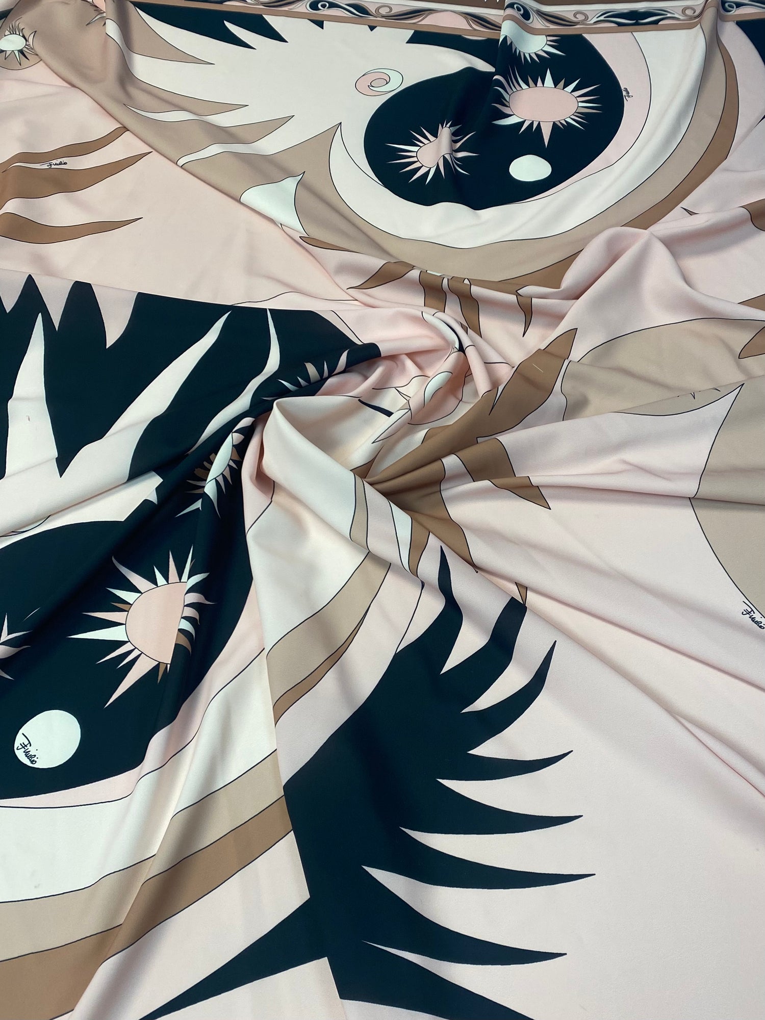 Celestial Abstract Print Fabric in Blush & Black by the Metre