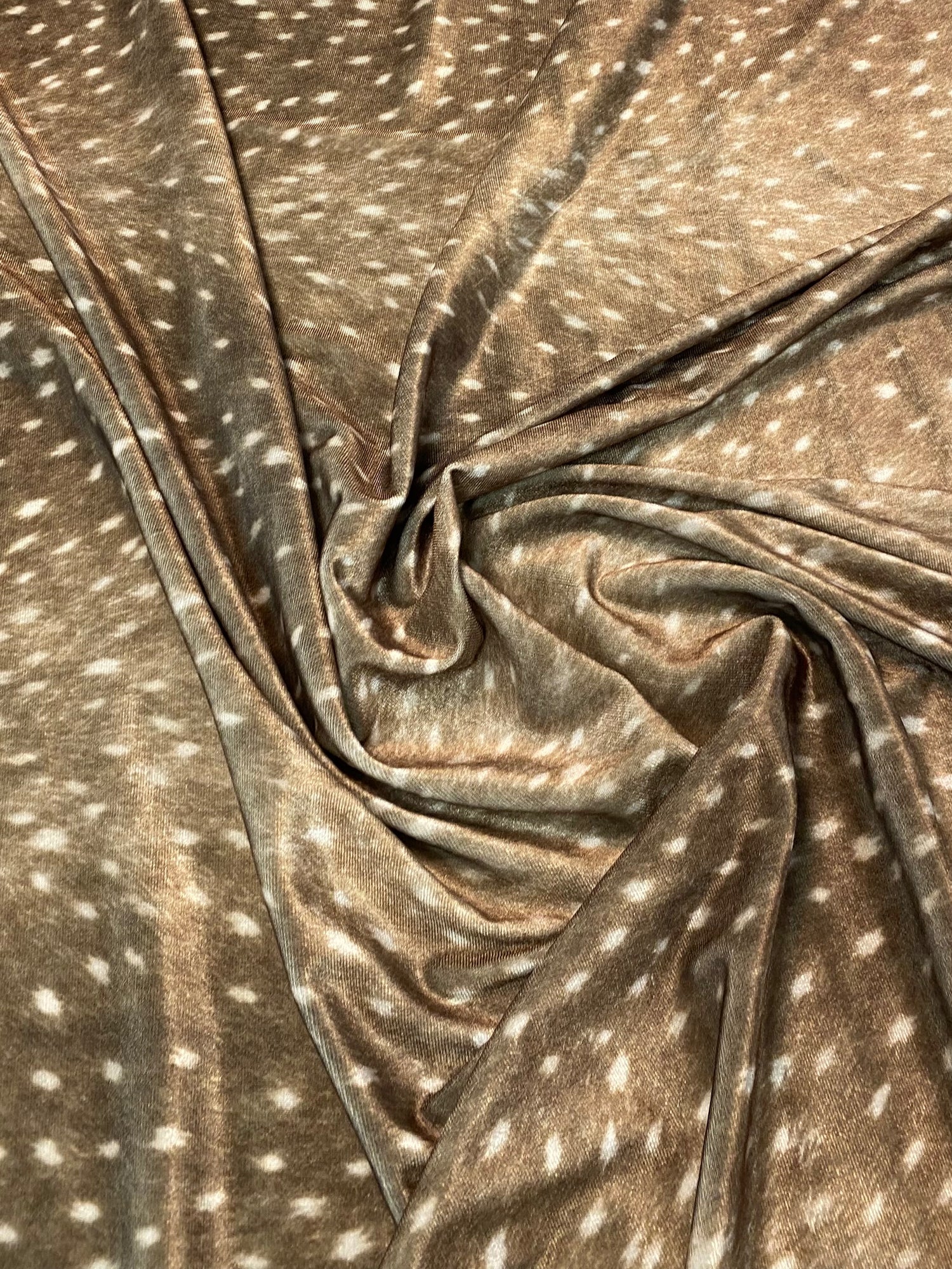 Taupe Fawn Deer Stretch Velvet Fabric by the Metre
