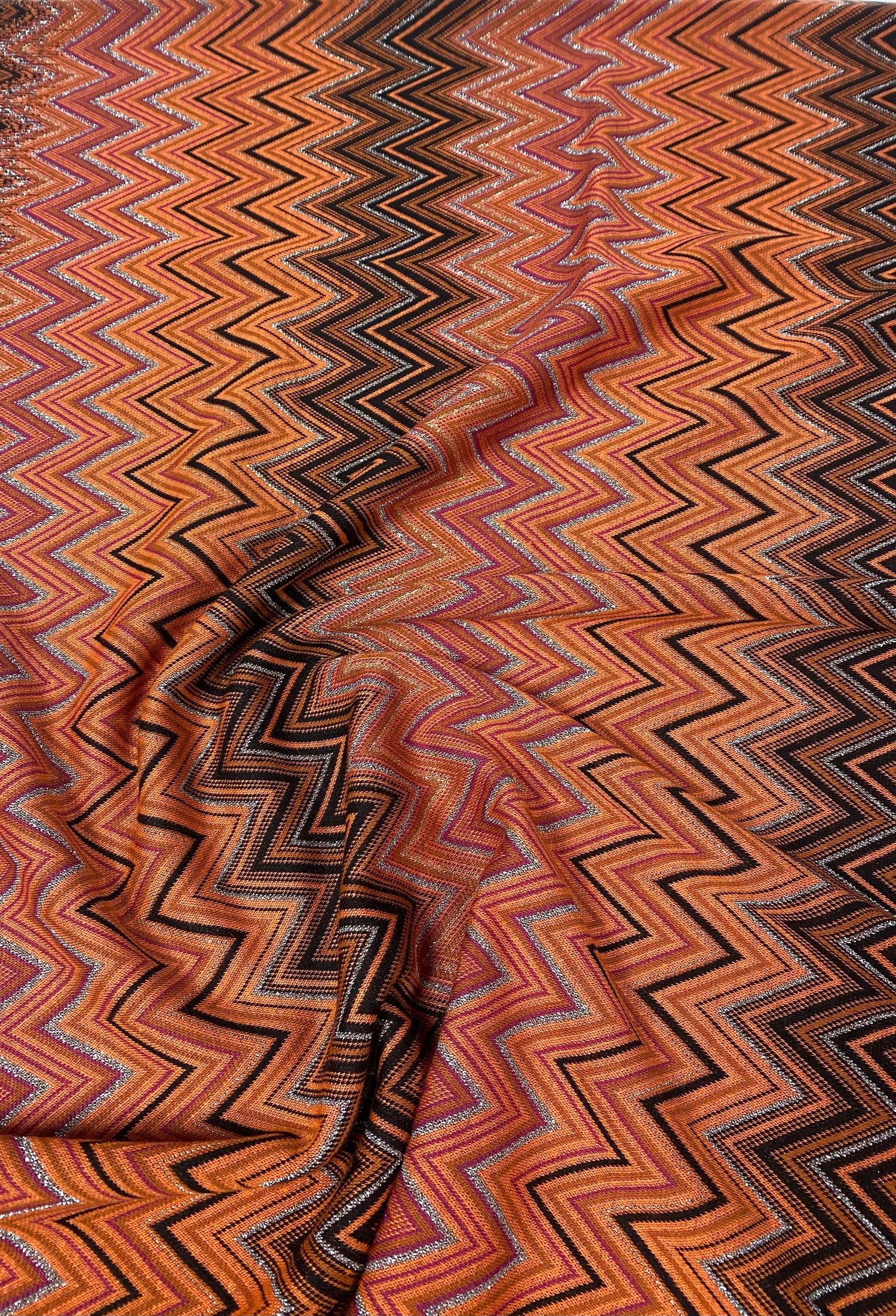 Black-Orange Glitter Mesh Knitted Fabric for Crafting and Fashion