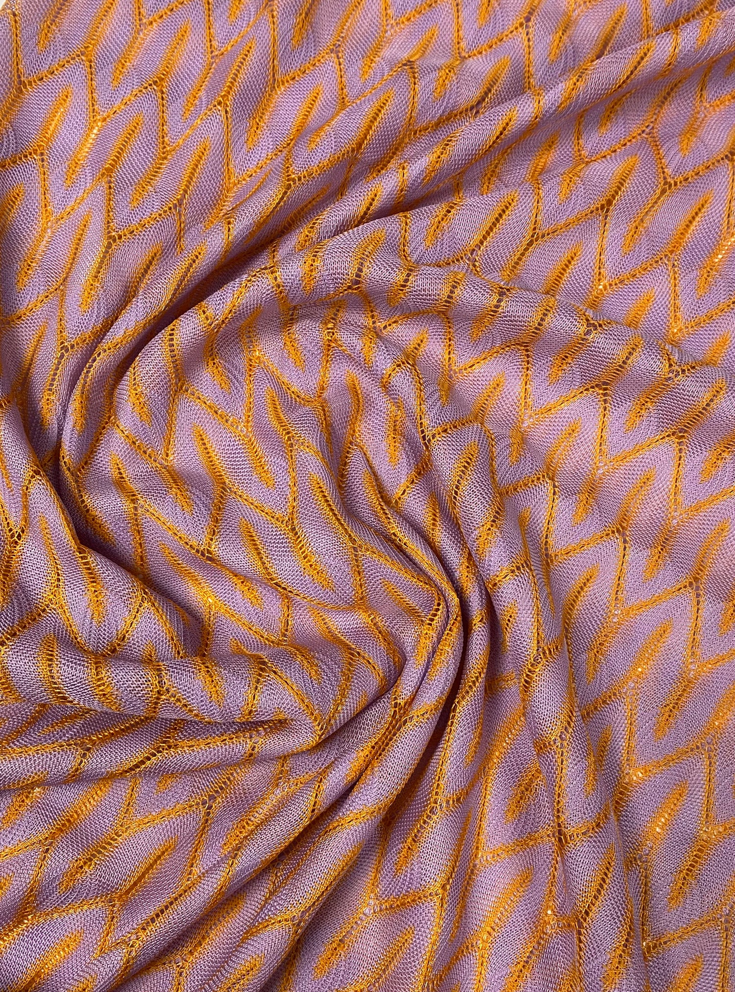 Zigzag Knit Jersey Mesh Fabric in Lilac  Orange