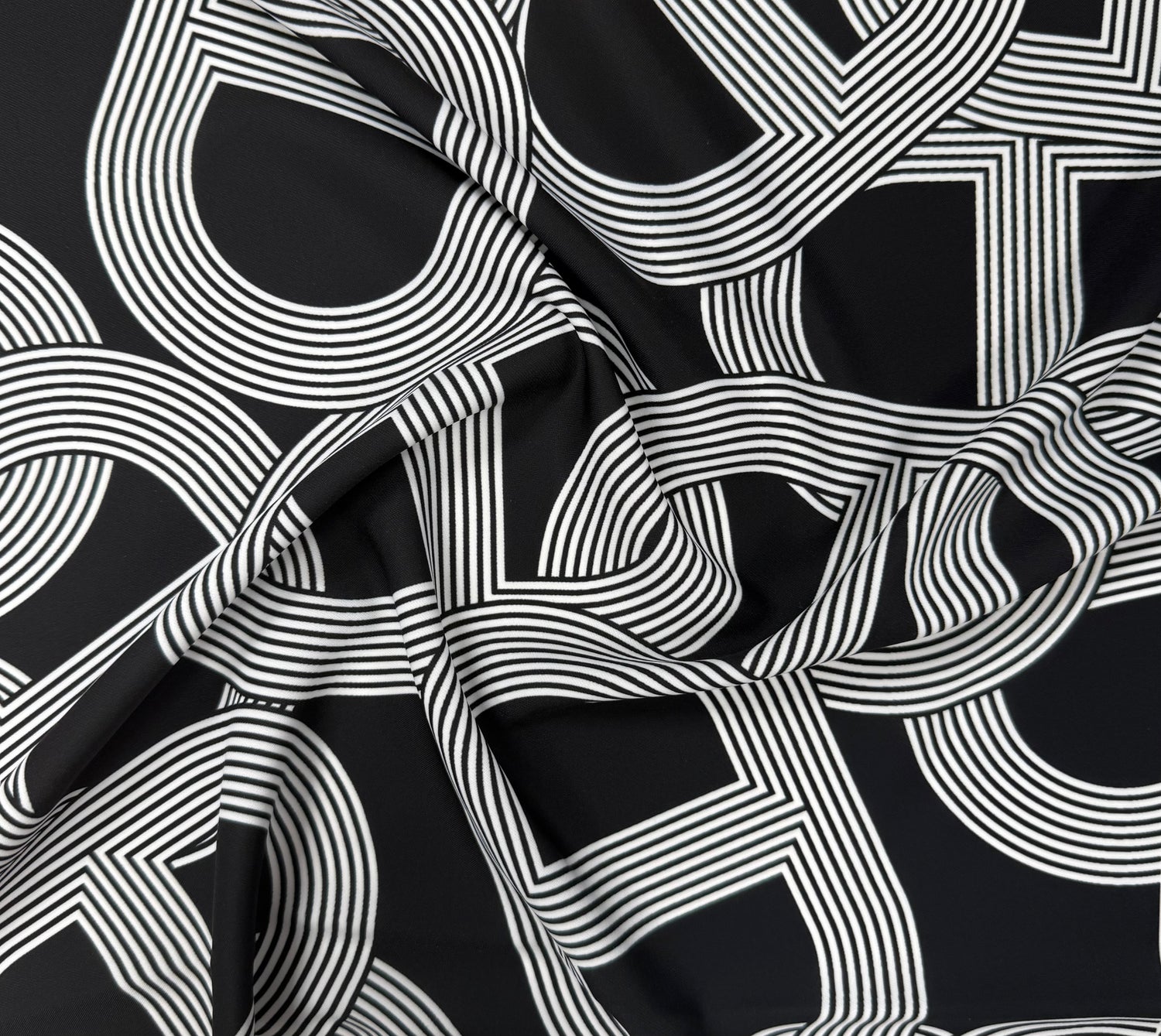 Black Geometric Pattern Fabric by the Metre