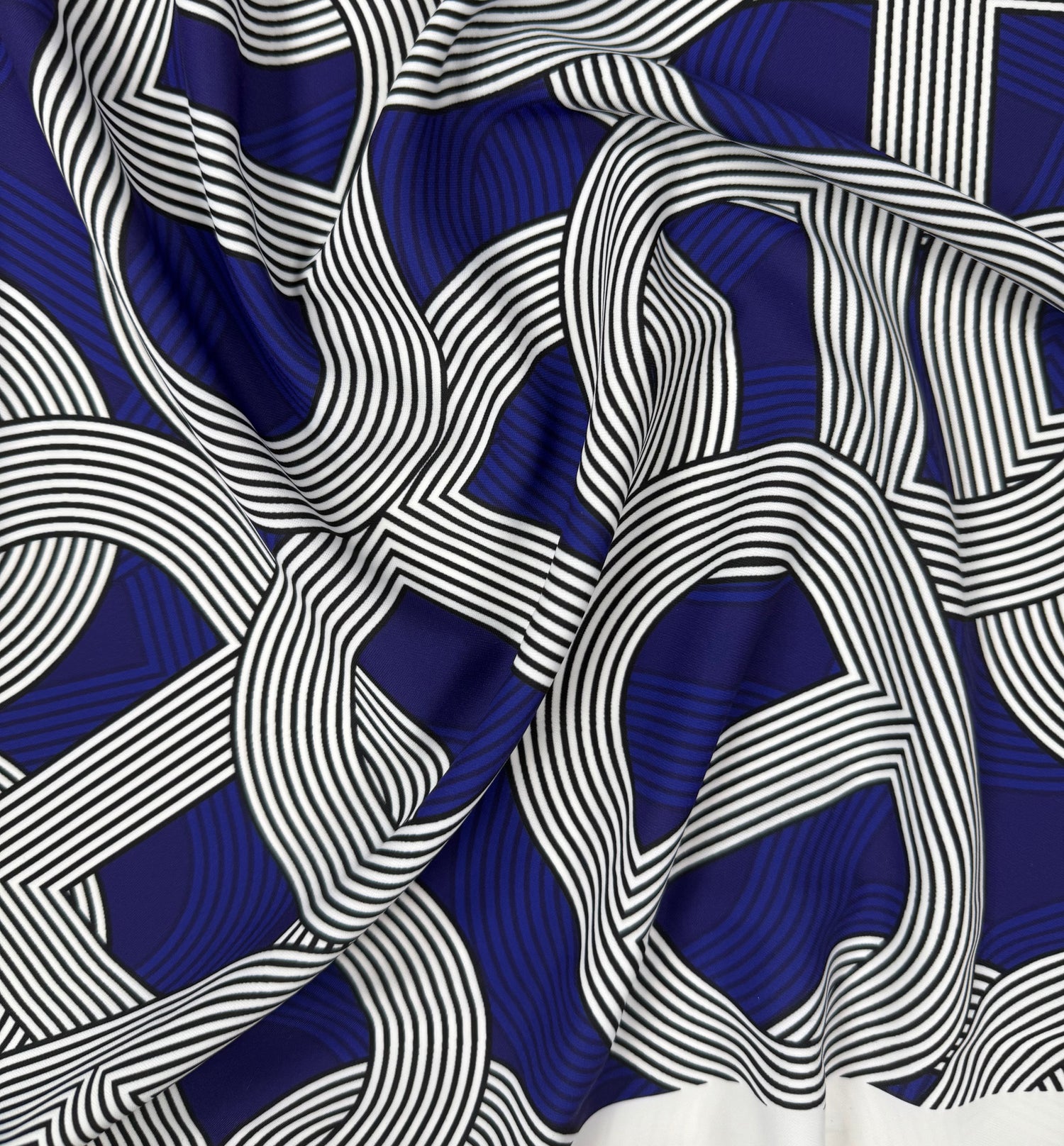 Navy Blue Geometric Pattern Fabric by the Metre