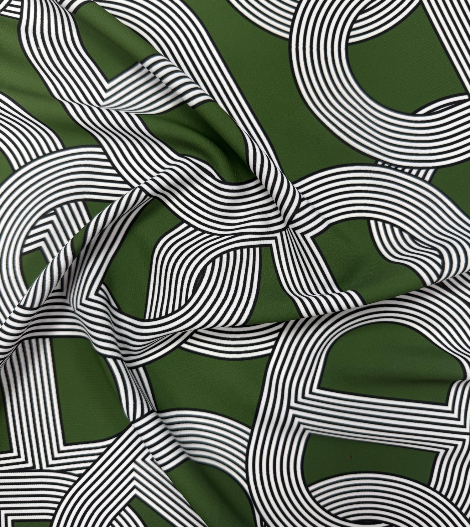 Green Geometric Pattern Fabric by the Metre