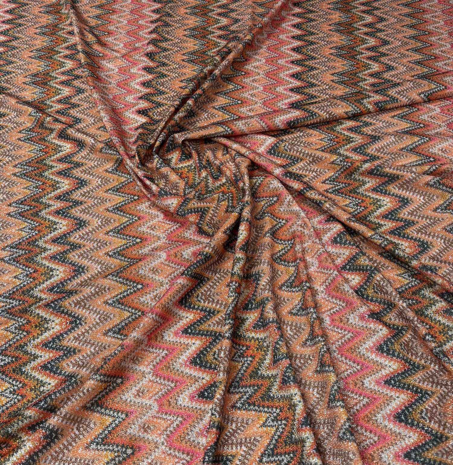 Textured Metallic Lurex Fabric Zigzag Earthy Tones by the Metre