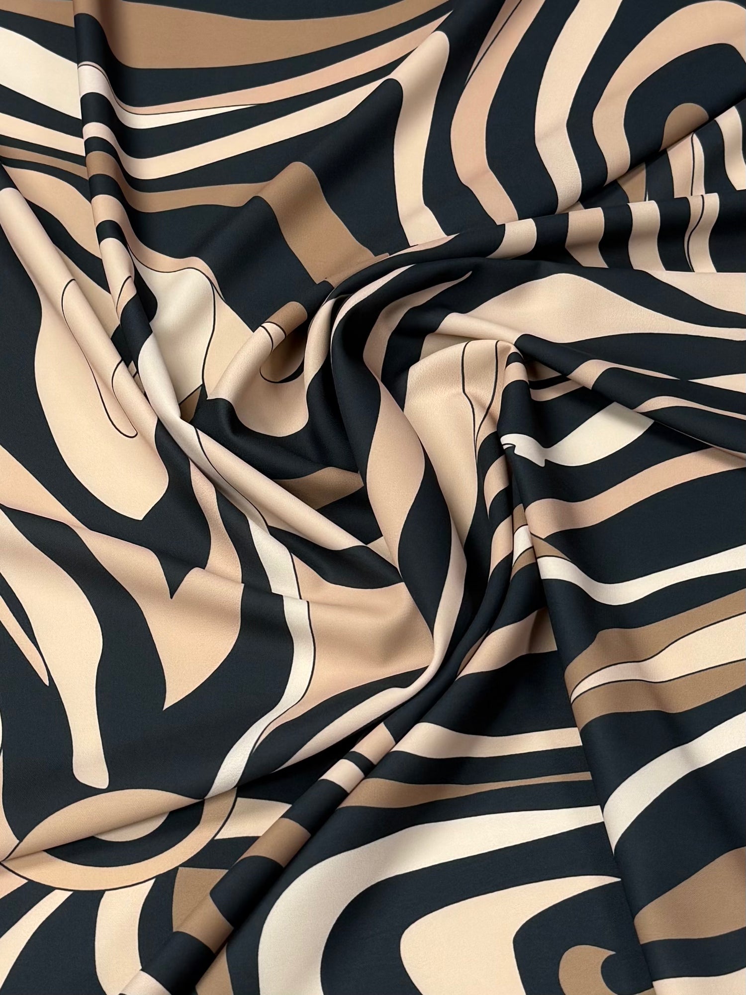 Beige Black Abstract Wave Fabric by the Metre