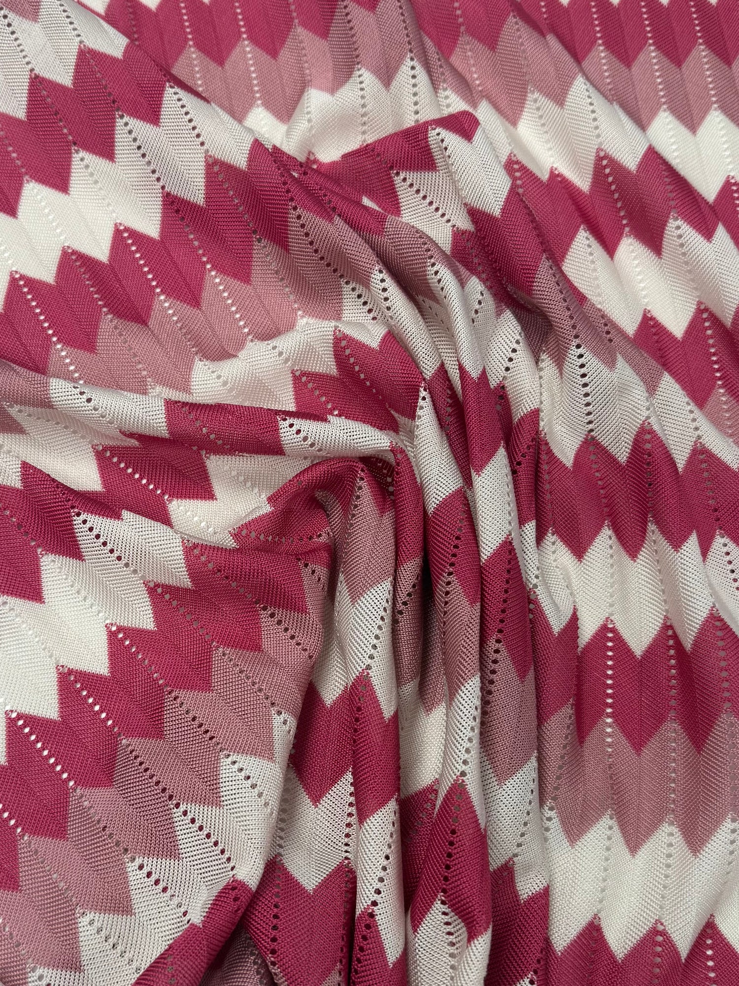 Pink Zigzag Mesh Knit Fabric by the Metre