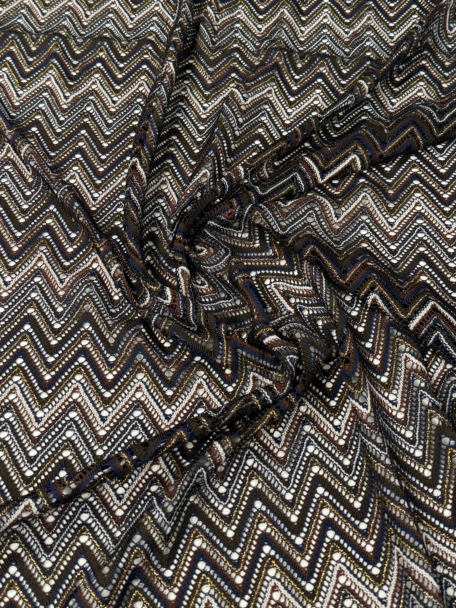 Monochrome Zigzag Mesh Knit Fabric by the Metre