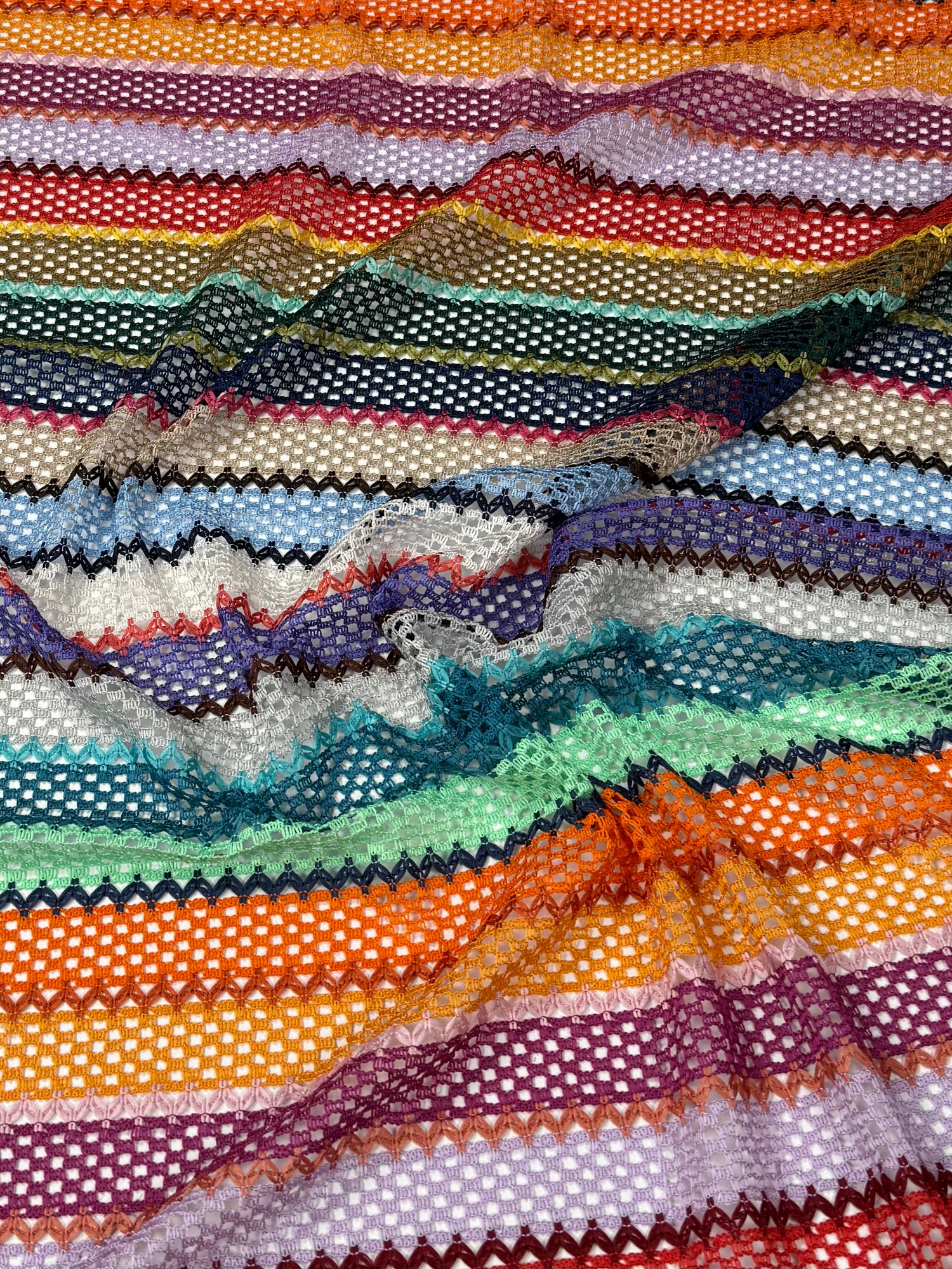 Multicolour Striped Mesh Knit Fabric by the Metre