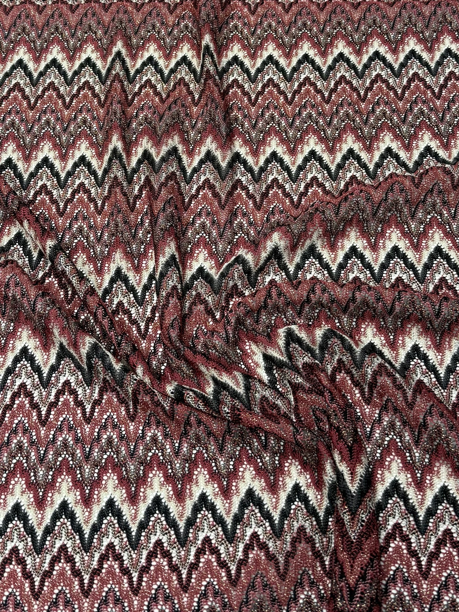 Burgundy Zigzag Metallic Mesh Knit Fabric by the Metre
