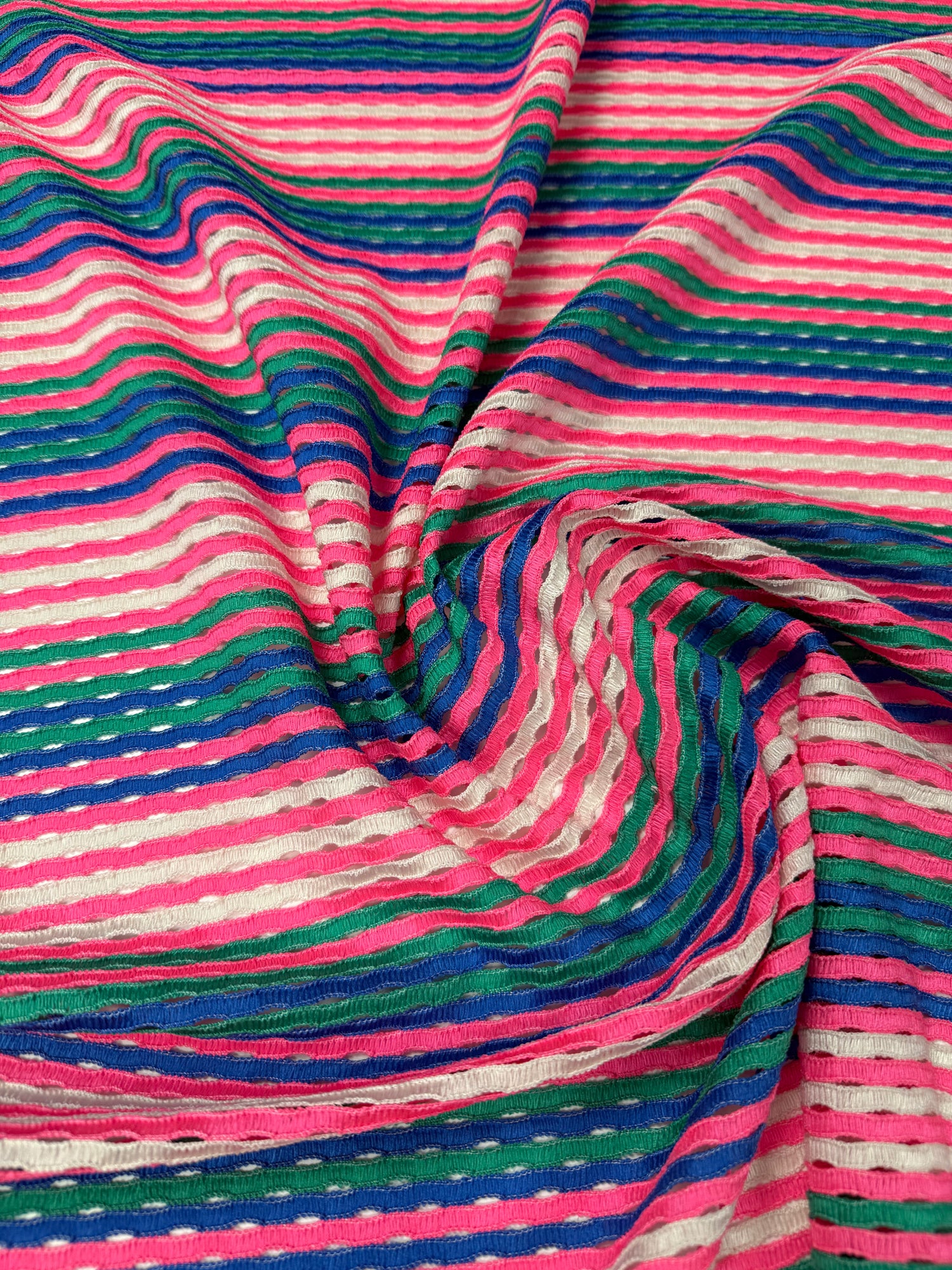 Multicolour Stripe Mesh Knit Fabric by the Metre