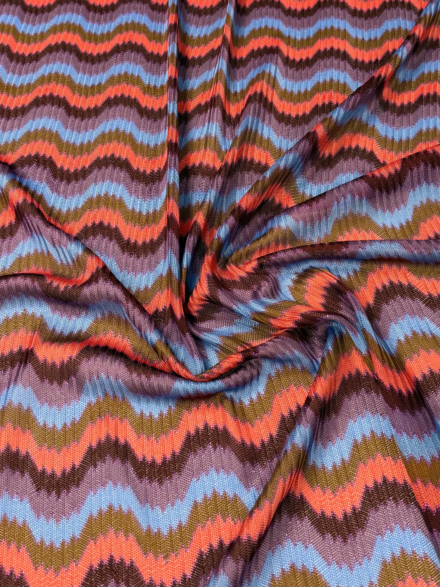 Multicolour Wave Mesh Knit Fabric by the Metre