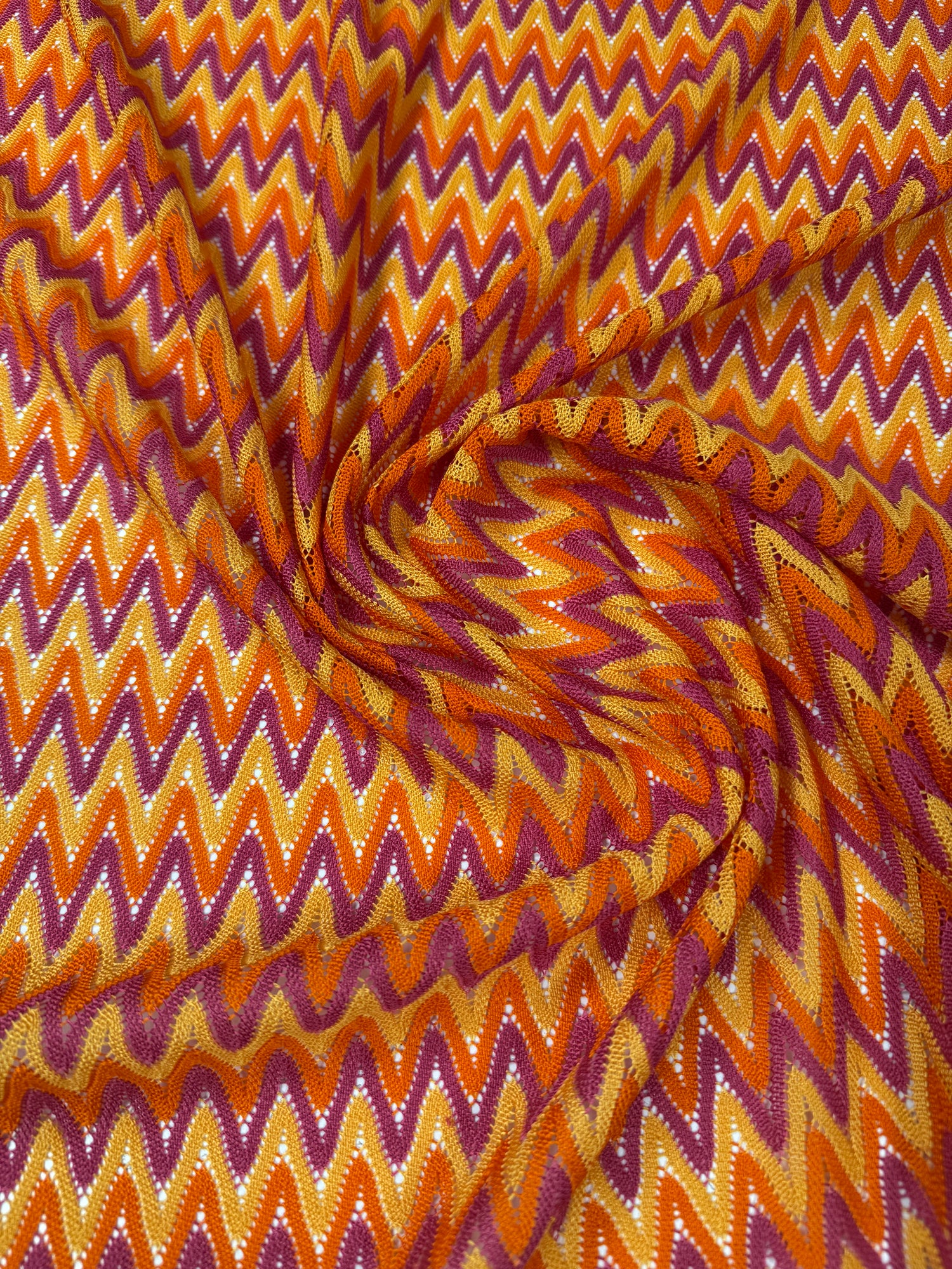 Orange Zigzag Mesh Knit Fabric by the Metre