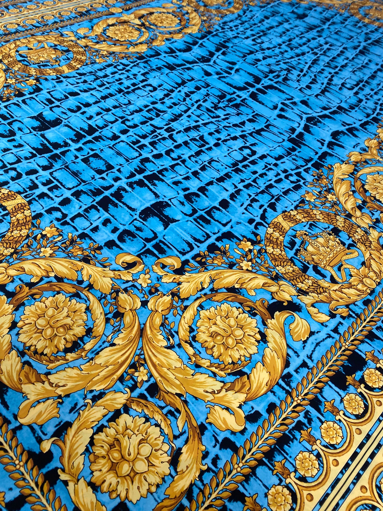 Turquoise Snake Skin Baroque Pattern Fabric for Stylish Designs