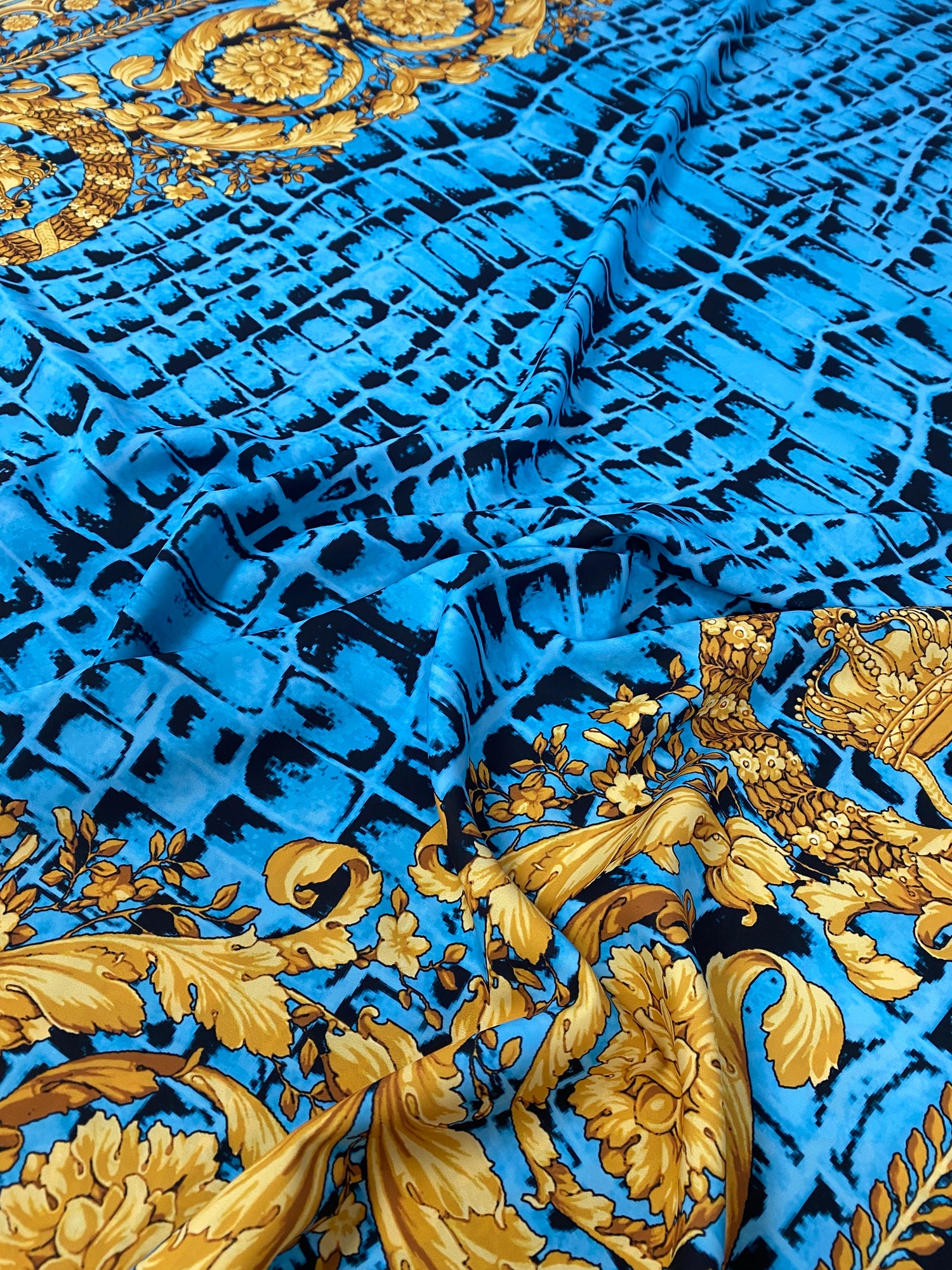 Turquoise Snake Skin Baroque Pattern Fabric for Stylish Designs
