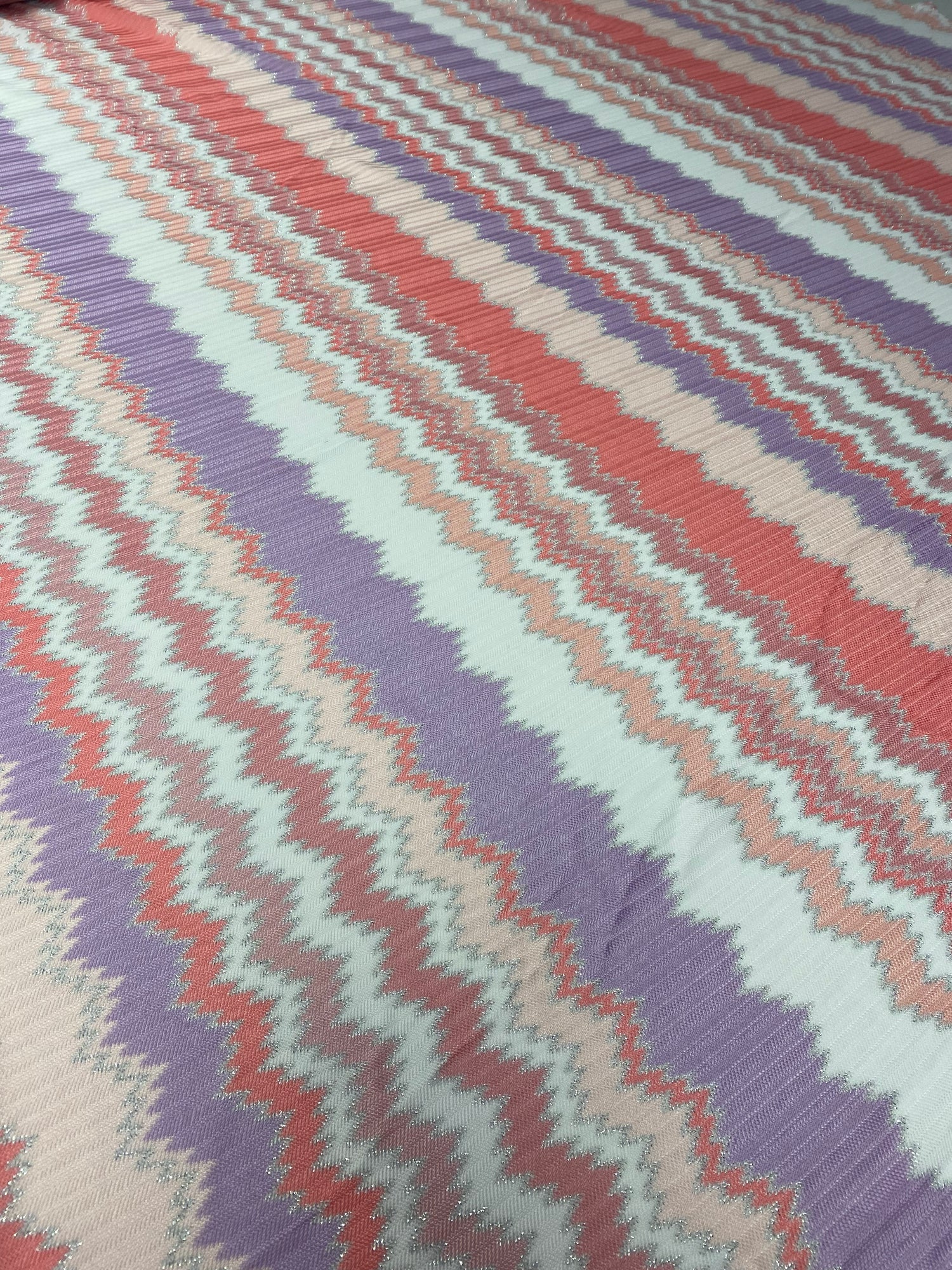 Purple and Coral Zigzag Woven Fabric with Metallic Accents