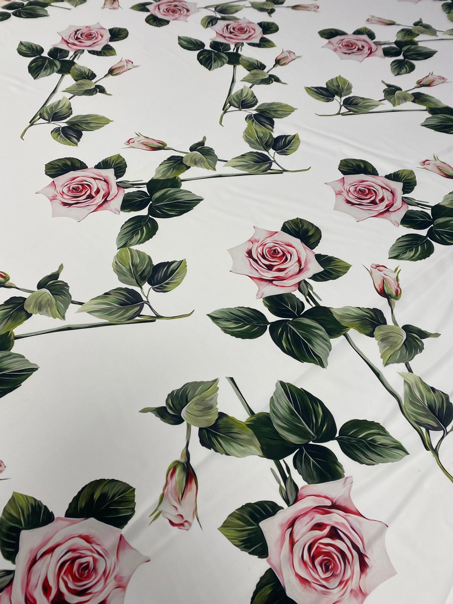 Pink Rose White Pattern Floral Fabric