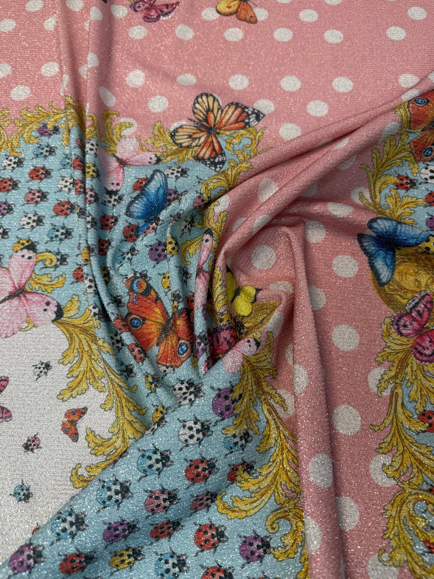 Pink Vintage Floral Frame Lurex Fabric by the Metre