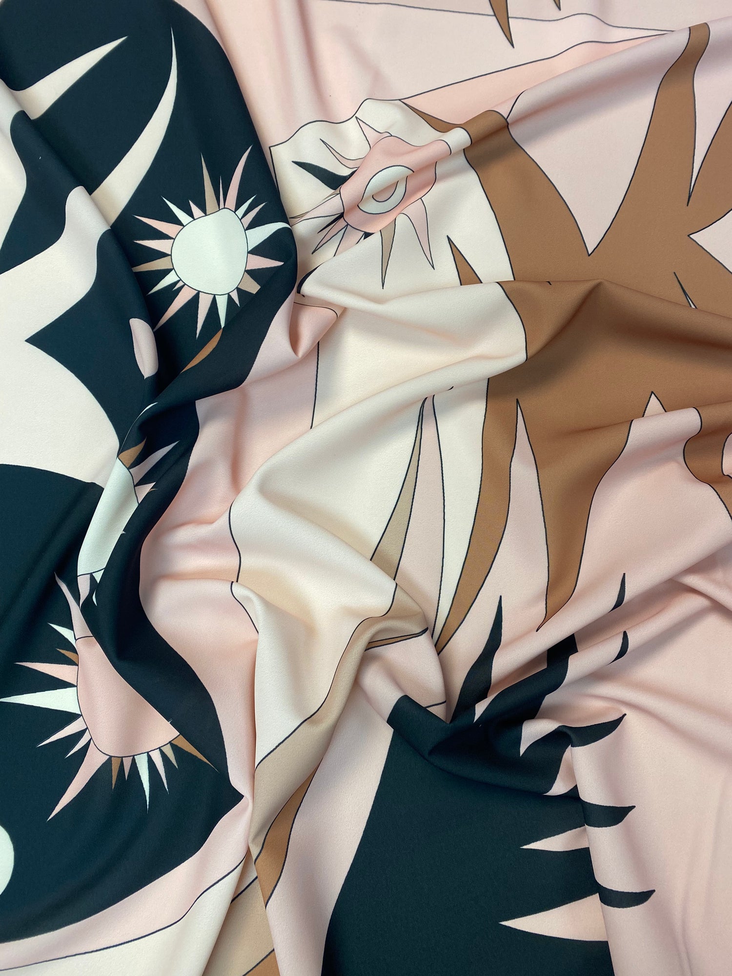 Celestial Abstract Print Fabric in Blush & Black by the Metre